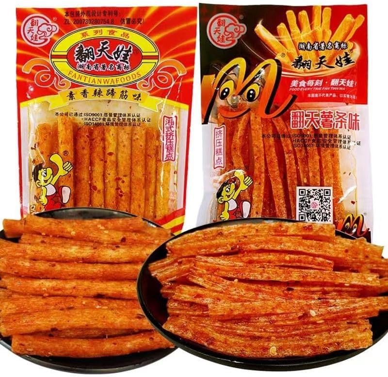 Spicy gluten latiao, Chinese traditional gluten, Nostalgia spicy strips, Super hot spicy stick, delicious instant classic hot&spicy flavor snack, Casual spicy snacks (2 Flavor Mix,4 pack)