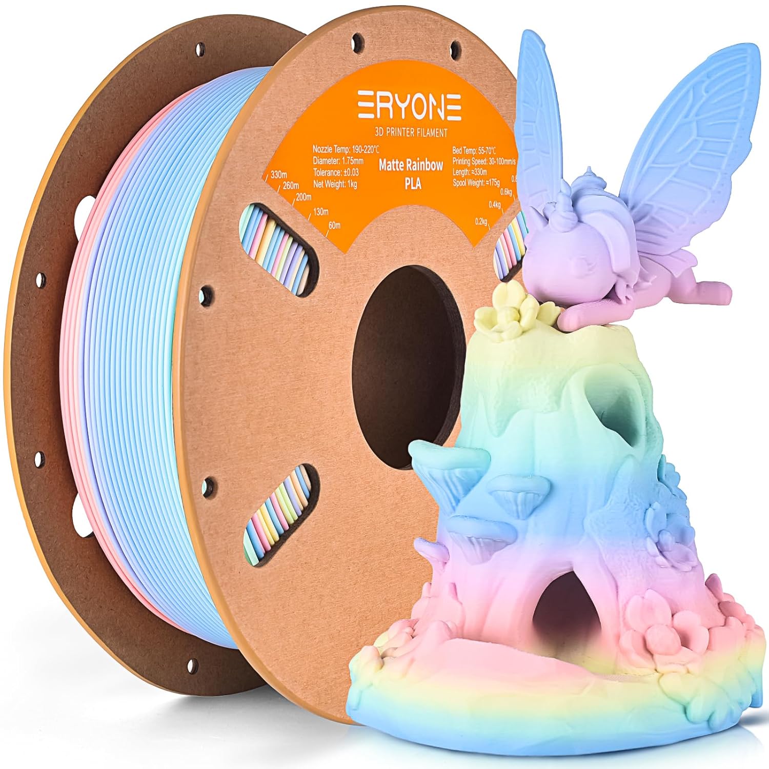ERYONE 1.75mm PLA Filament, +/-0.03mm, 1kg (2.2lbs)/Spool, Matte Multicoloured PLA, Rainbow Marble