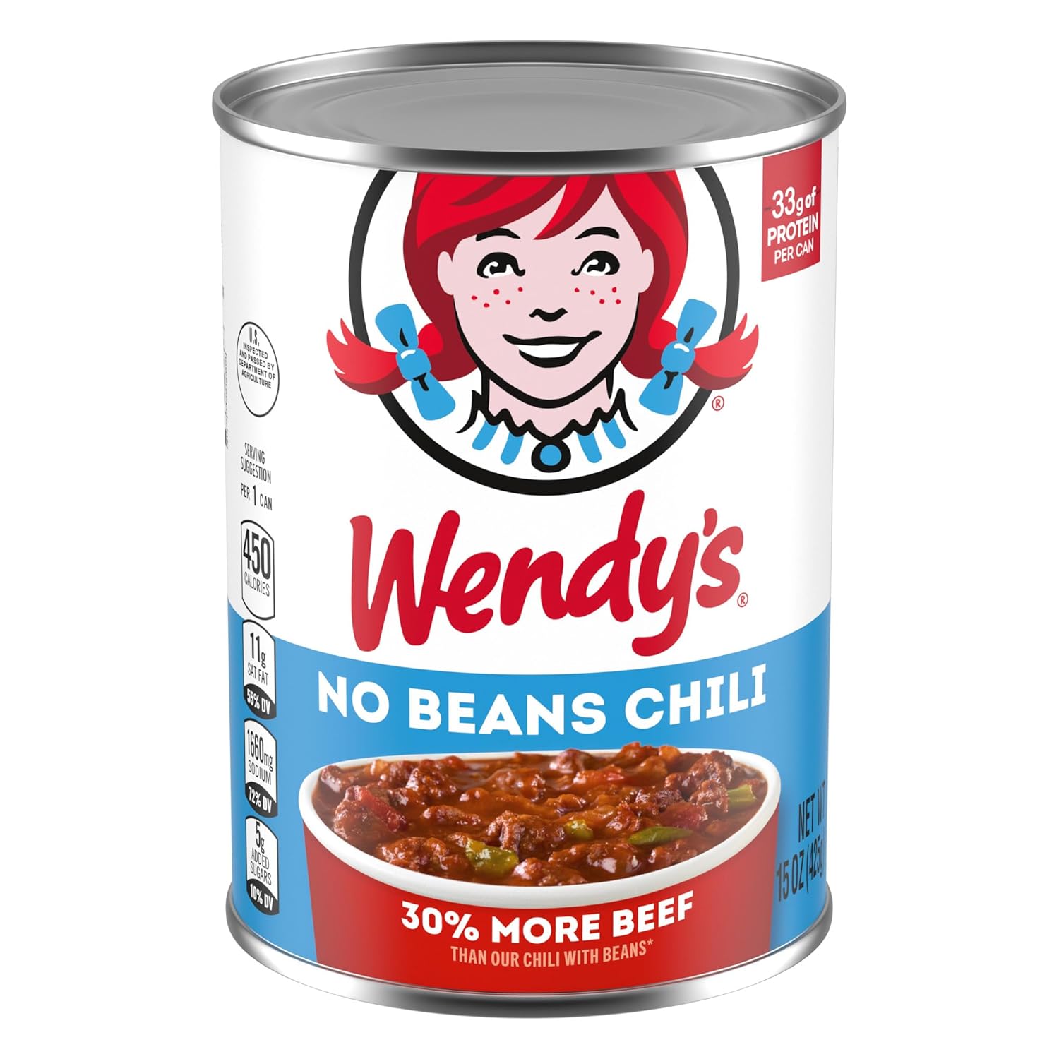 Wendy's Chili No Beans, Canned Chili, 15 oz.