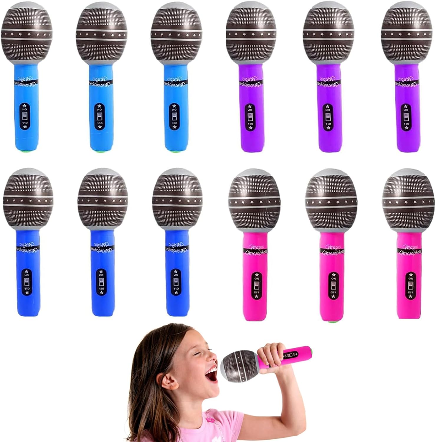 12Pcs Inflatable Microphone,inflatable party props,Inflatable Microphone Party Accessories, Inflatable Microphone for Kids Adults,Star Party Supplies Christmas Birthday Party Gifts Stage Performance