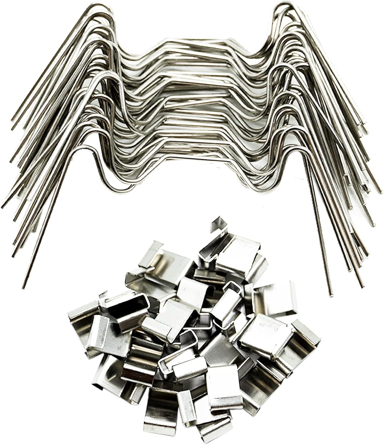 120 Pieces Greenhouse Glass Pane Fixing Clips Stainless Steel, 60x Greenhouse Glazing W Wire Clips and 60x Greenhouse Glazing Z Overlap Clips, Greenhouse Repair Replacement Accessories