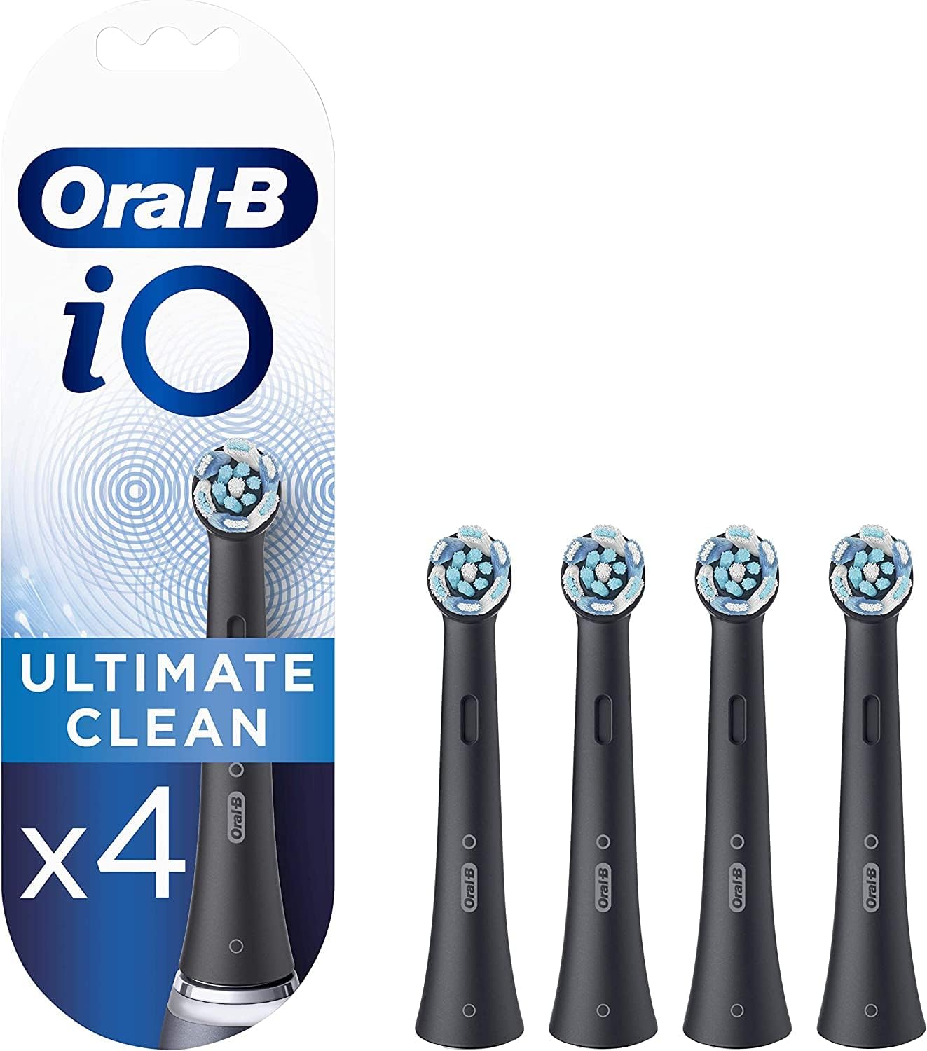 Oral-B iO Ultimate Clean Electric Toothbrush Head, Oral B Electric Toothbrush Heads, Twisted & Angled Bristles for Deeper Plaque Removal, Pack of 4 Toothbrush Heads, Black