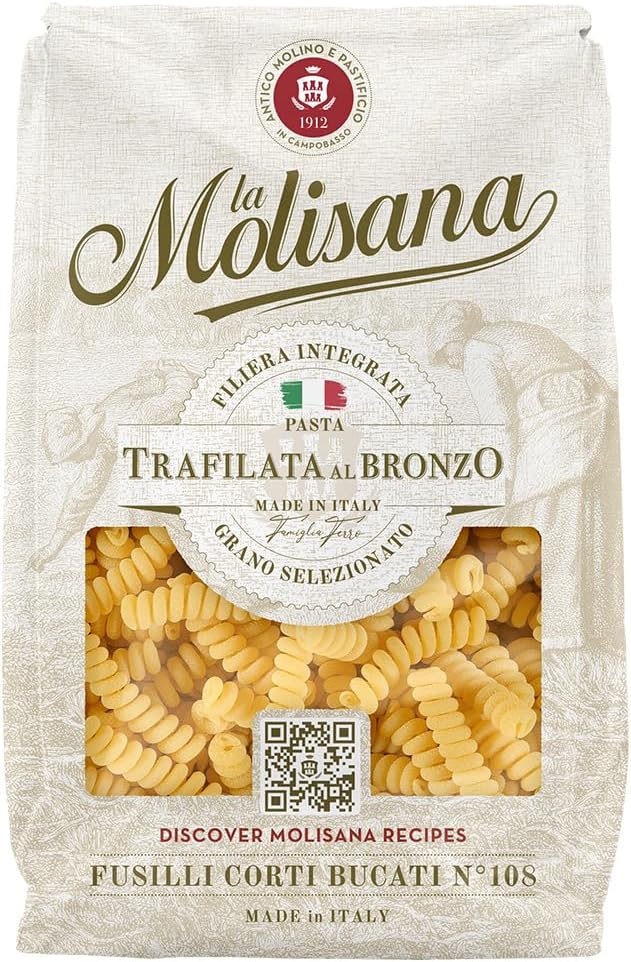 La Molisana Short Hollow Fusilli No. 108, Durum Wheat Spiral Pasta – 500g