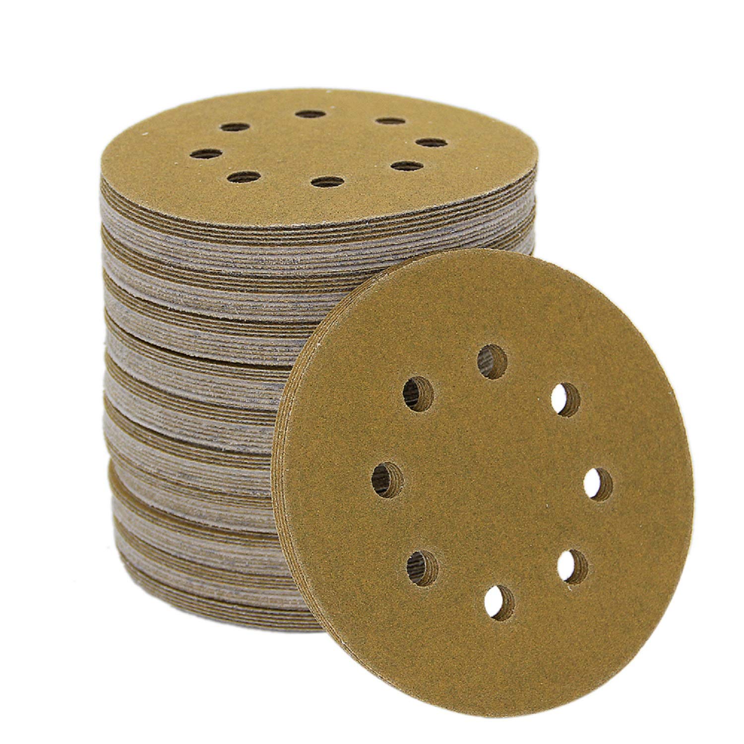 5-Inch 8-Hole Hook and Loop Sanding Discs, Orbital Sander Sandpaper Discs, 100 Pieces Round Sandpaper Set, 120 Grit