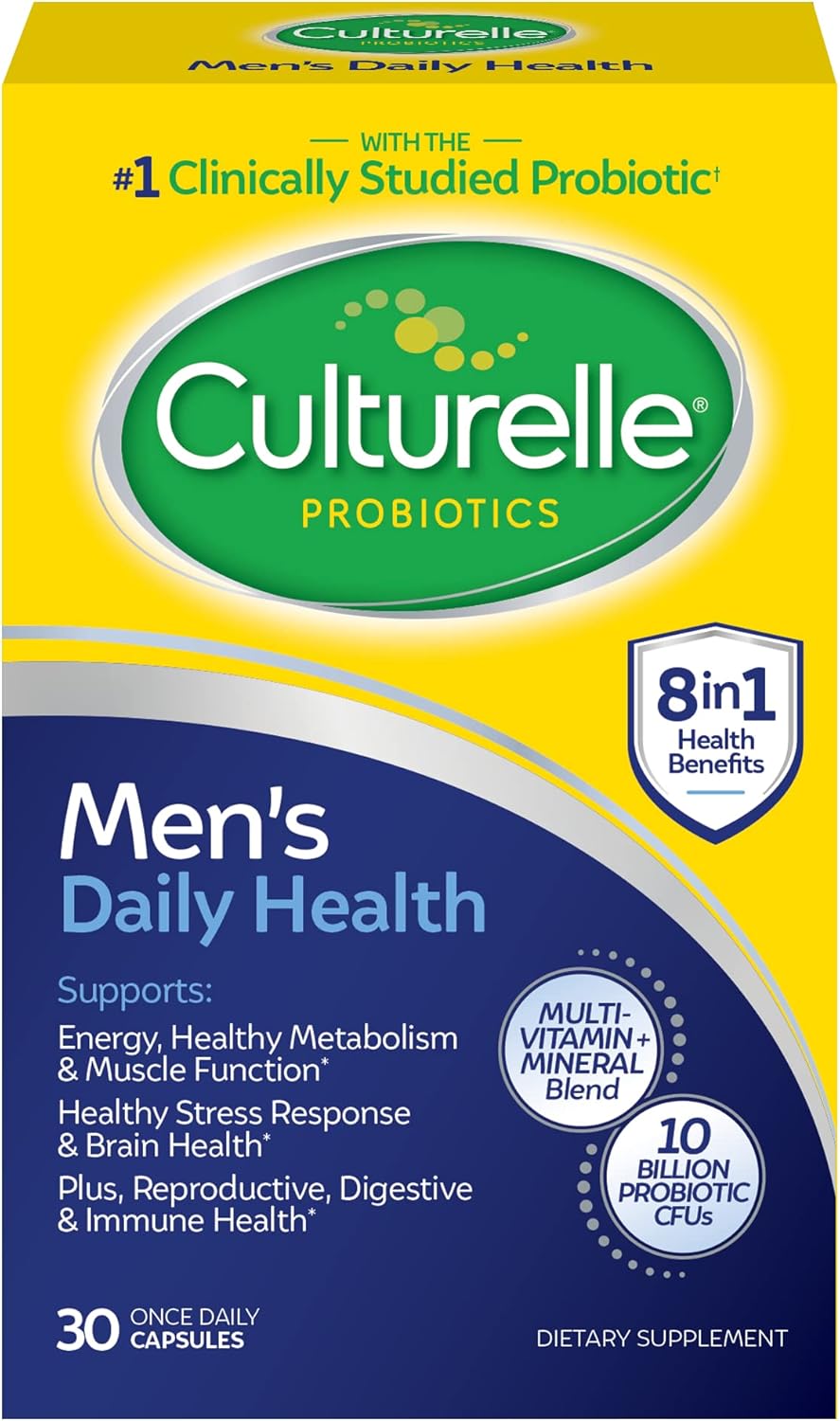Culturelle Daily Health 8-in-1 Probiotic and Multivitamin for Men - 30 Count - Naturally-Sourced Probiotics for Digestive Health & Immune Support, with Magnesium, Vitamin D3, Vitamin C, Vitamin B12