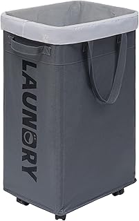 CHICVITA Rolling Laundry Basket with Wheels,75L Large Collapsible Laundry Hamper with Removable Wash Bag Space for Corner Dorms, Grey