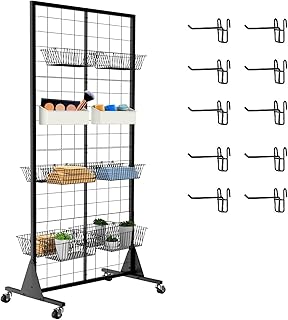 Gridwall Panel Display Stand 2' x 5.5' Ft Heavy Movable Floorstanding Detachable Girdwall for Easy Transport, Standing Grid Towe Display Rack for Retail and Craft FairGrid Wall Panels