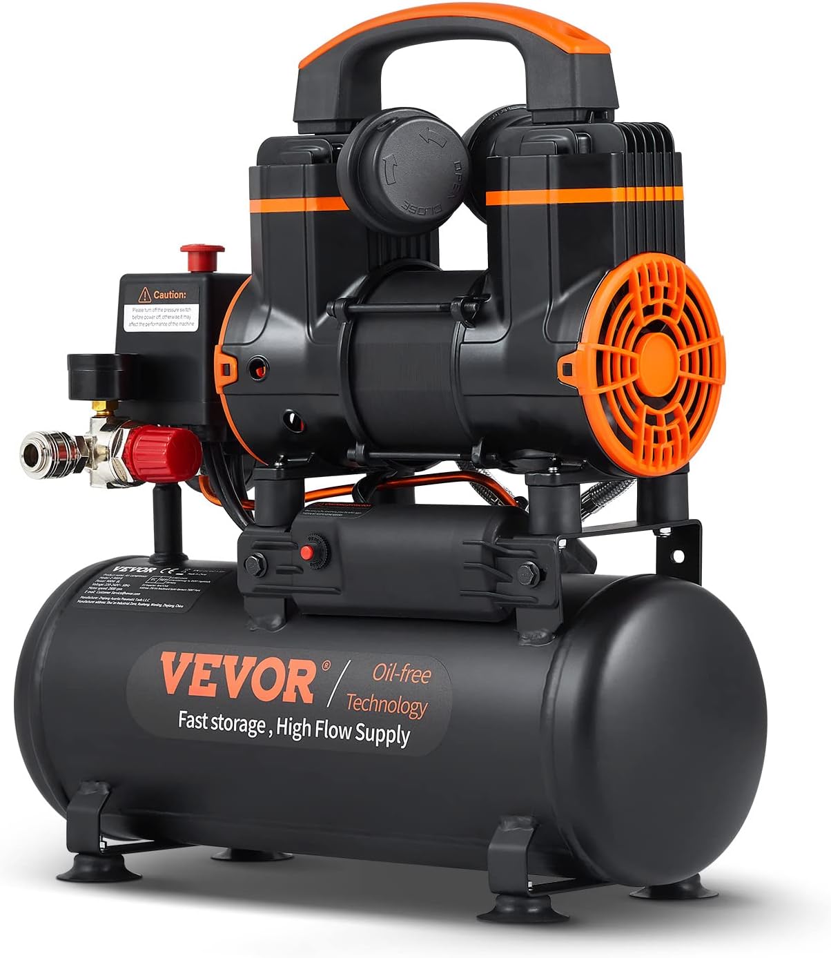 VEVOR 2.1 Gallon Air Compressor, 1.2HP 2.2 CFM@90PSI Air Compressors with Max. 116PSI Pressure, Oil Free Compressor Tank for Auto Repair, Tire Inflation, Spray Painting, Woodwork Nailing