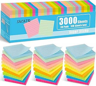 30 Pads Lined Sticky Notes, Sticky Note Pads 3x3 inches, 10 Bright Color Sticky Notes with Lines Self-Stick Note Pads, Perfect for Office Home School(100 Sheet/Pad)