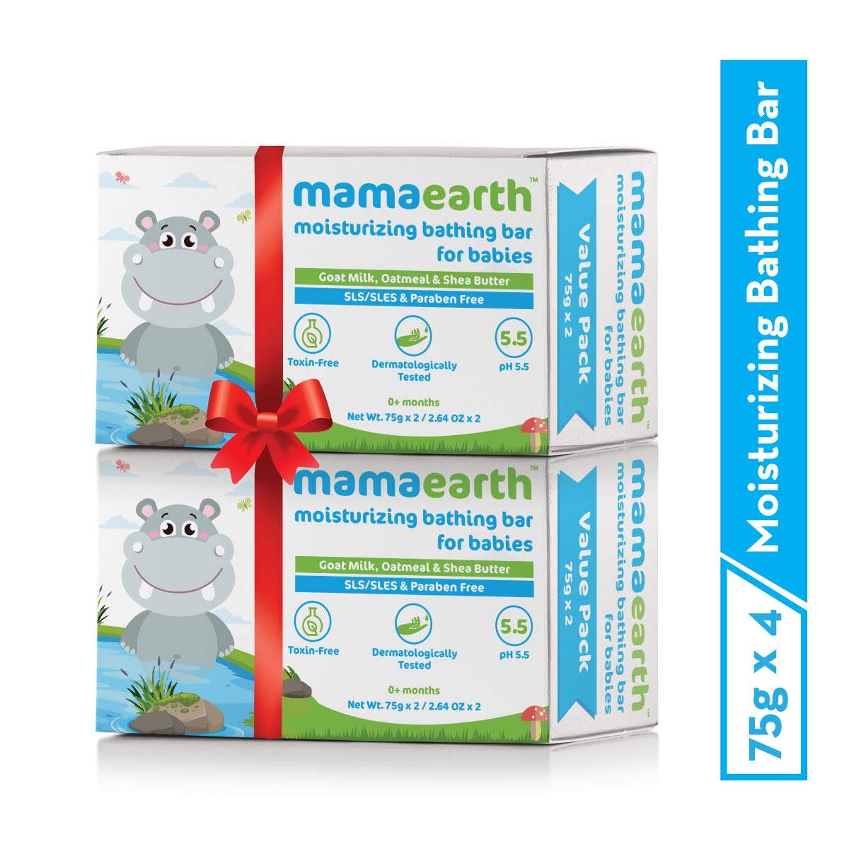 MAMAEARTH Moisturizing Baby Bathing Soap Bar with Goat Milk & Oatmeal for Soft & Nourished Skin | pH Balanced 5.5 | Gentle, Tear-Free Baby Soap | 75g × 4 (2.64 oz Each)