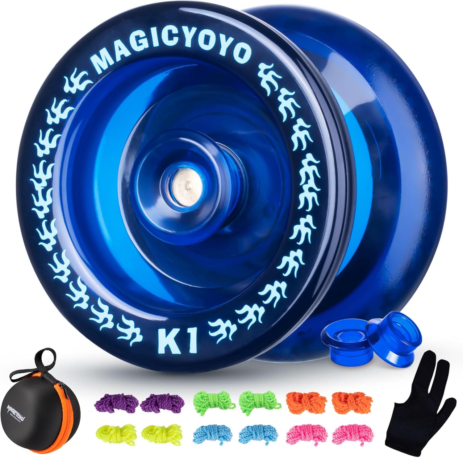 YOSTAR Yo Yo Kids K1 Dark Blue, Responsive Yoyo for Beginners, Trick Professional Plastic Yoyo Ball, Auto Return Yo-Yo for Kids, with 12 Strings, Glove, Case, 2 Hubstacks