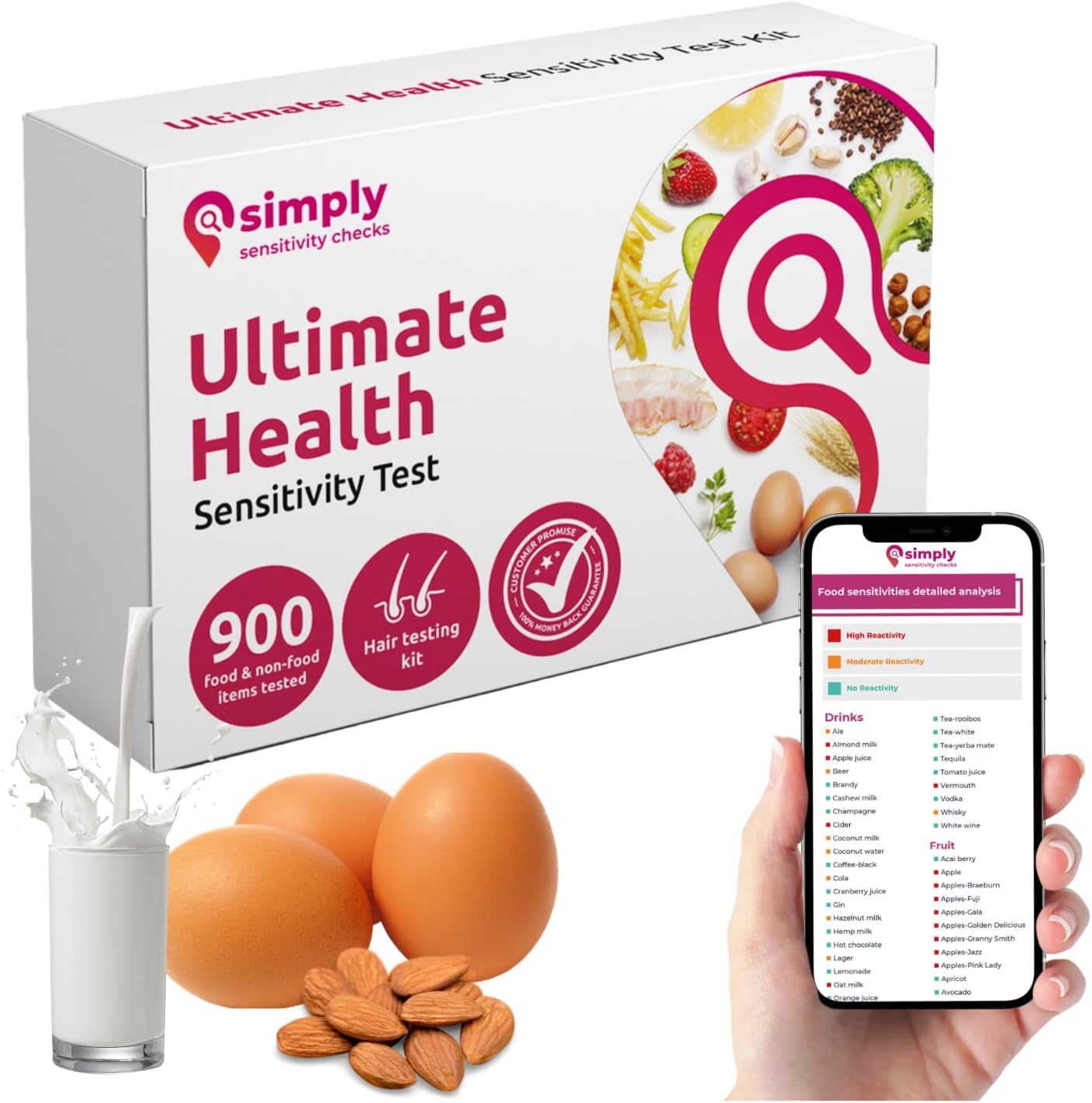 Simply Sensitivity Checks Ultimate at Home Food Sensitivity Test Kit for Adults | 900 Items Tested | Accurate Hair Strand Test | Gut Health, Digestion, Additives, Vitamins | Results in 3-5 Days