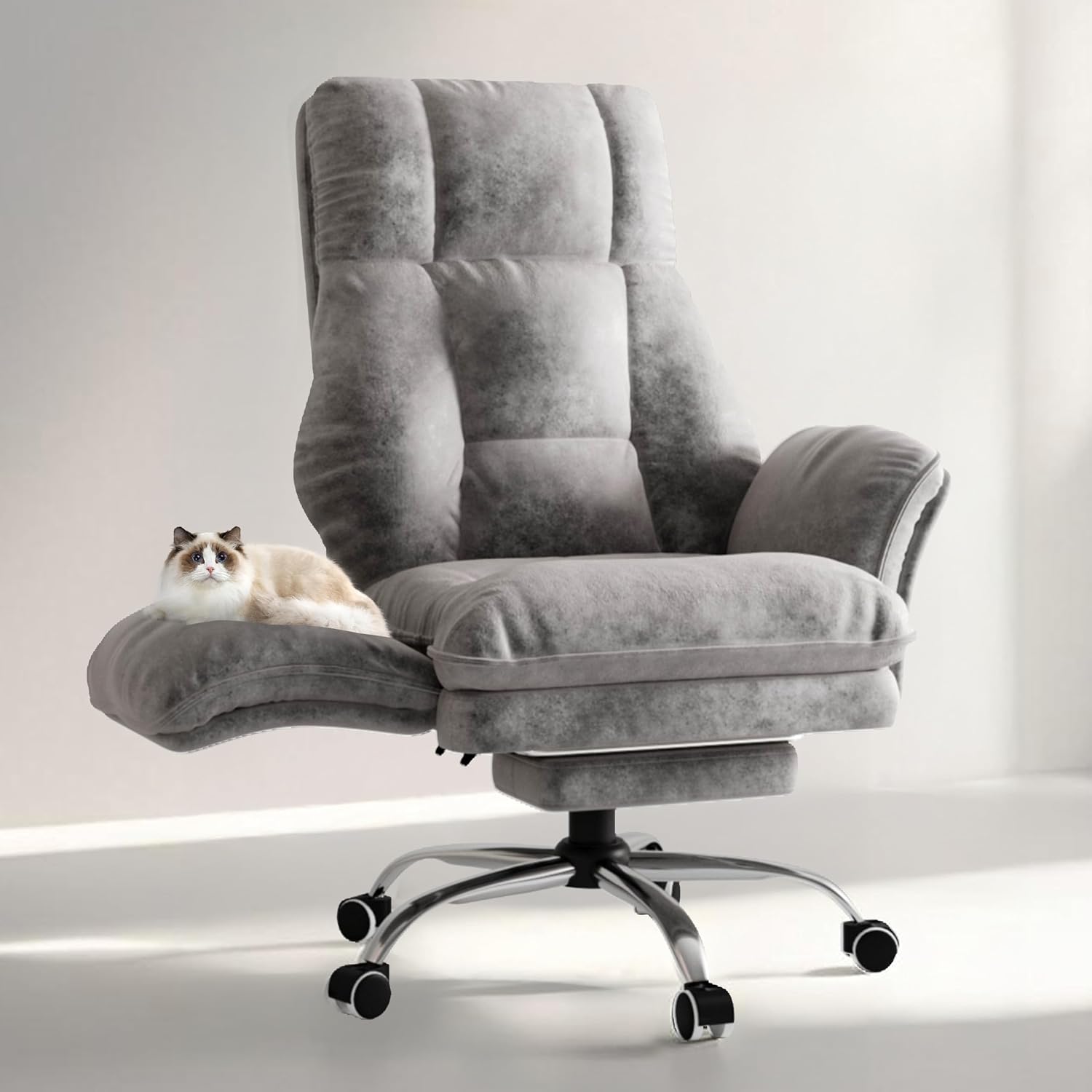 Big and Tall Office Chair with Footrest, Cross-Legged Sitting，Tech Grey