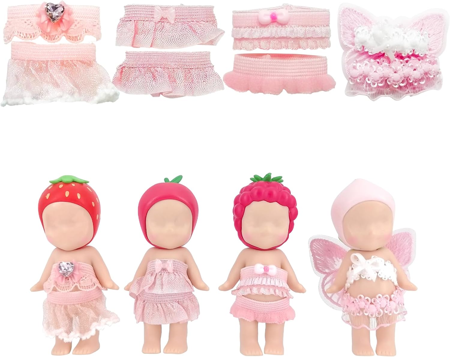 4 Sets Doll Clothes for Sonny Angel, fit for 3 Inch Collectible Dolls for Adult Collectors, Includes Tops and Skirts for Display and Decoration (Cherry Blossom Angel Style)