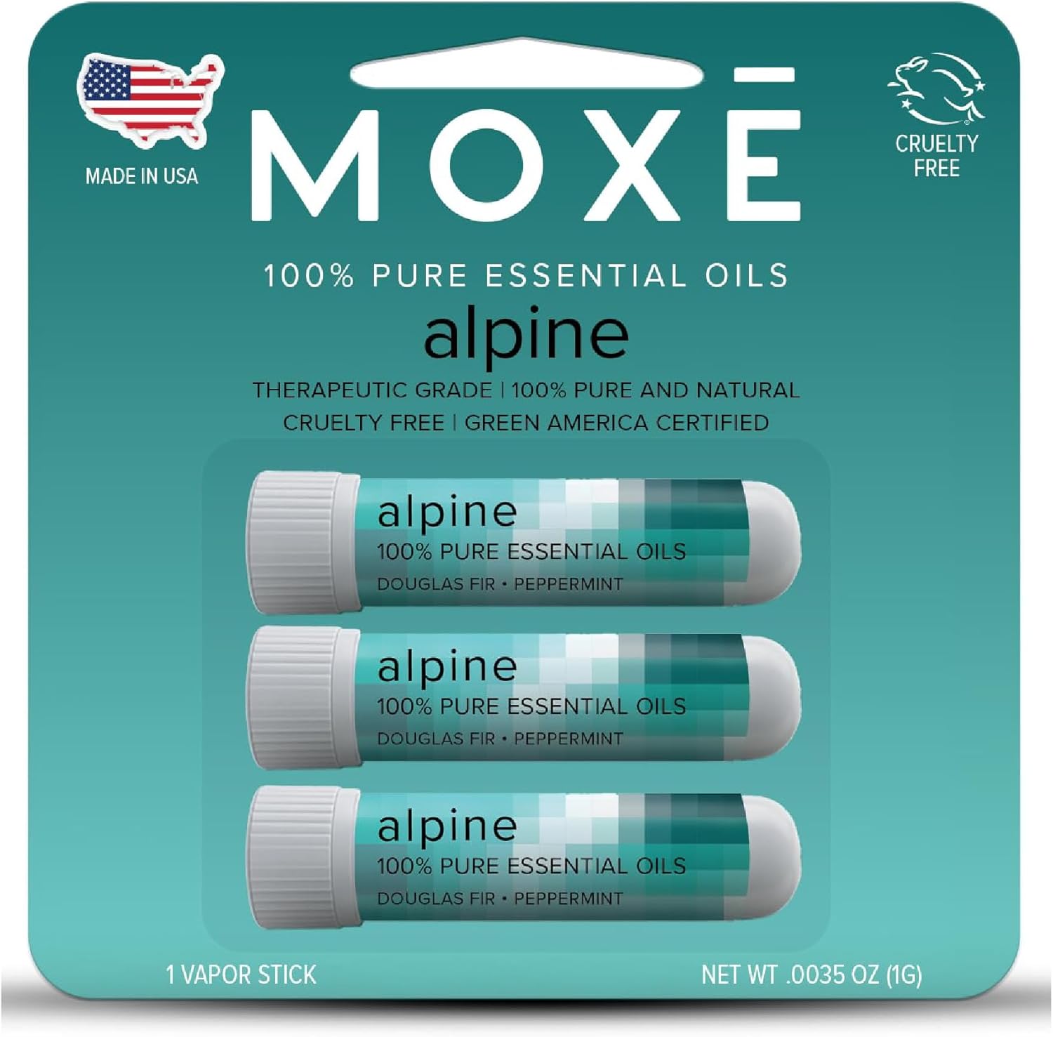 MOXE Alpine Nasal Stick | Mountain Air + Forest Pine | Douglas Fir & Peppermint Oil | Woody, Crisp Winter, Alpine Summit, Aromatherapy Inhaler with 100% Pure Essential Oils, Made in USA (3 Pack) …