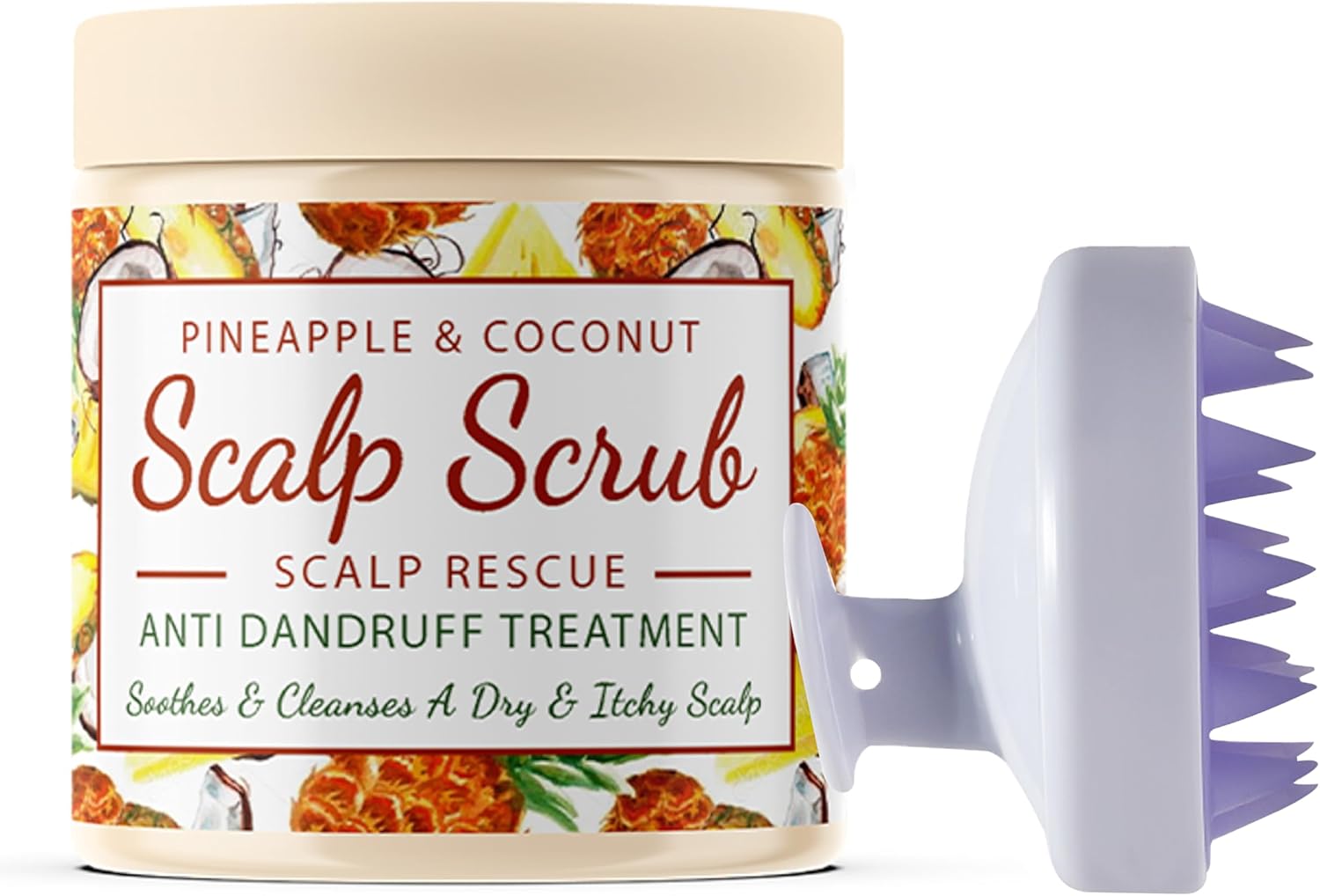 CalmGrace Exfoliating Scrub with Silicone Brush | Coconut & Pineapple Scent | Scalp & Hair Care Set for Dandruff & Itchy Scalp