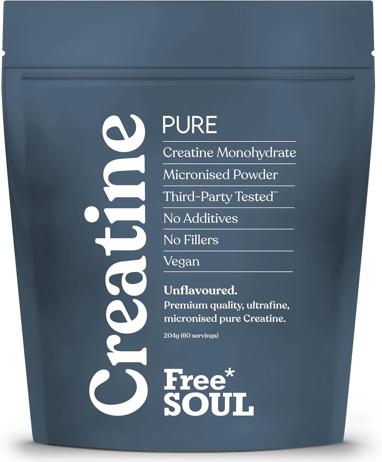 Creatine Monohydrate Powder | 100% Pure Micronised Creatine Monohydrate | Easily Dissolves | Unflavoured | Vegan | Lab-Tested | 60 Servings | Free Soul