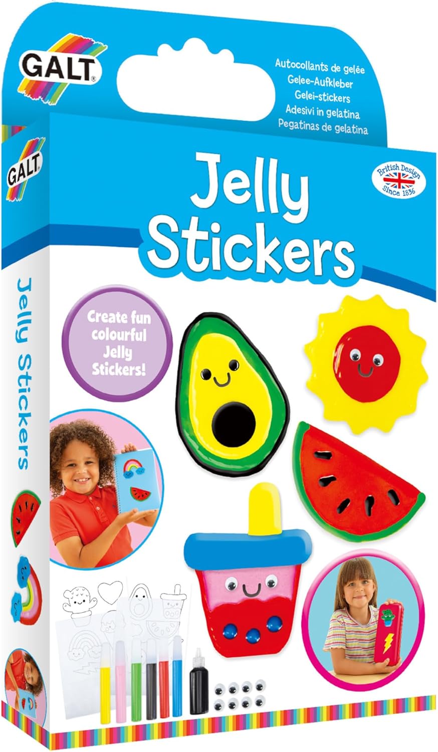 Galt Jelly Stickers - Kids Sticker Craft Kit, Children's Make Their Own with Unique Designs, Fun Templates, 6 Colours and Cute Wiggly Eyes, Arts and Crafts for Girls and Boys, Ages 5 Years+