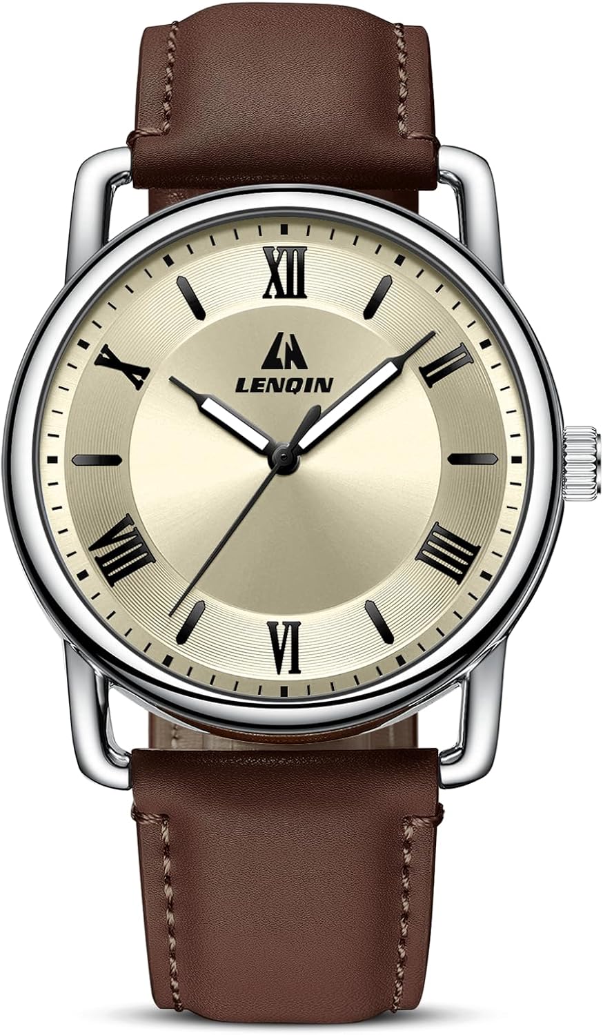 LN LENQIN Mens Watches Leather Watch Analog Quartz Watches Men 30M Waterproof Men's Wrist Watches Fashion Business Watch for Man