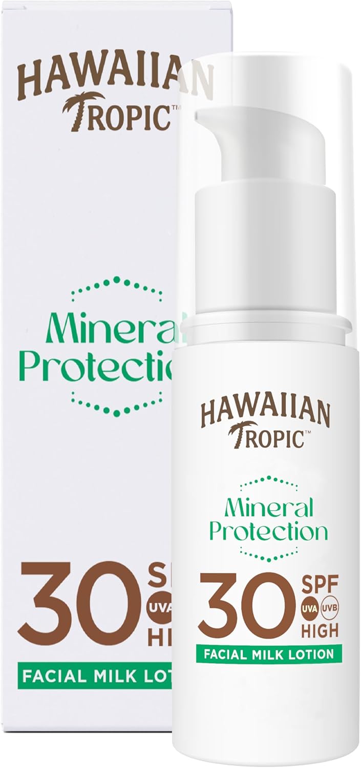 Hawaiian Tropic - Mineral Protection Face Sunscreen SPF 30 UVA + UVB Protection, 50 ml, Zinc Oxide Filters, Water Resistant, Vegan (Packaging may vary)