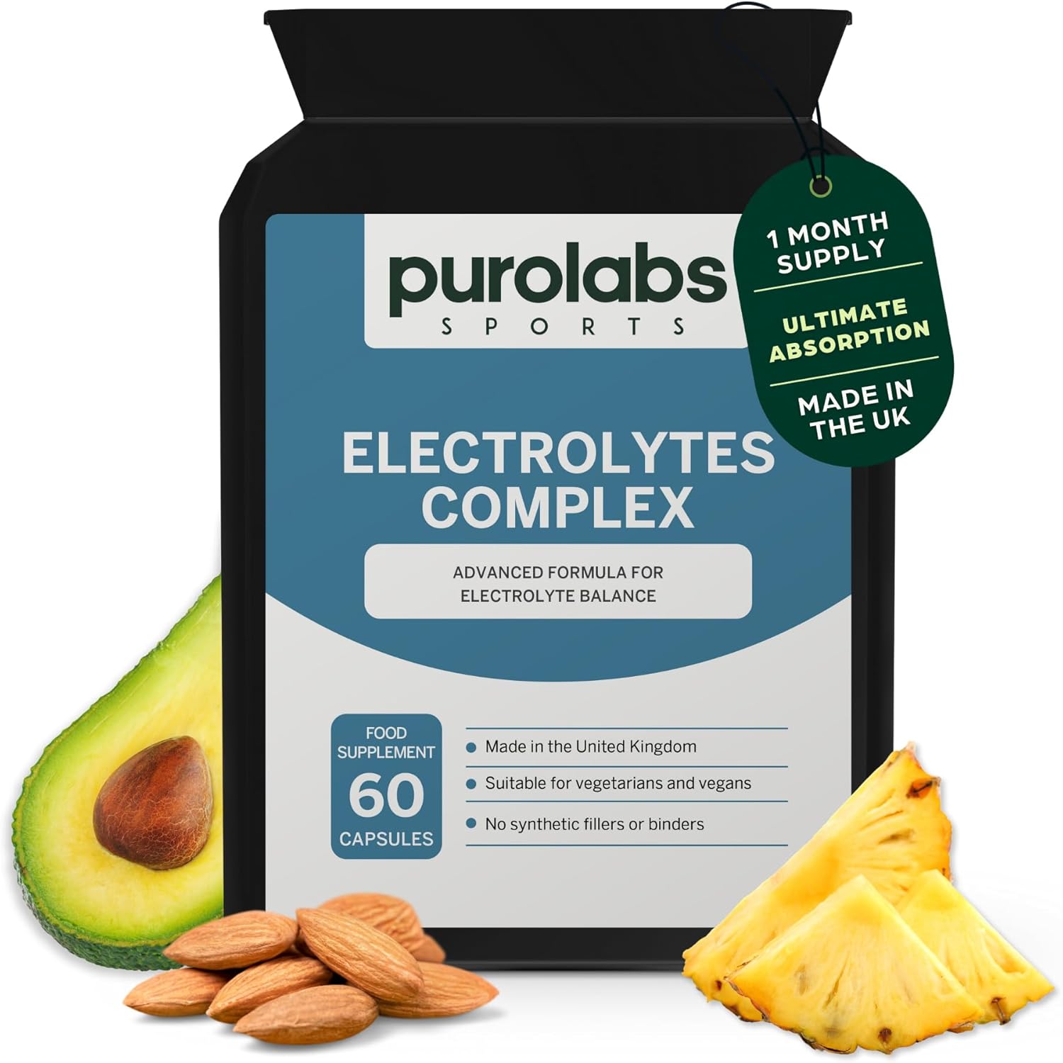 Purolabs Electrolytes Complex - High Strength Mineral Supplement with Magnesium, Potassium, Calcium & Sodium - Hydration Support - No Fillers - Vegan - 60 Capsules