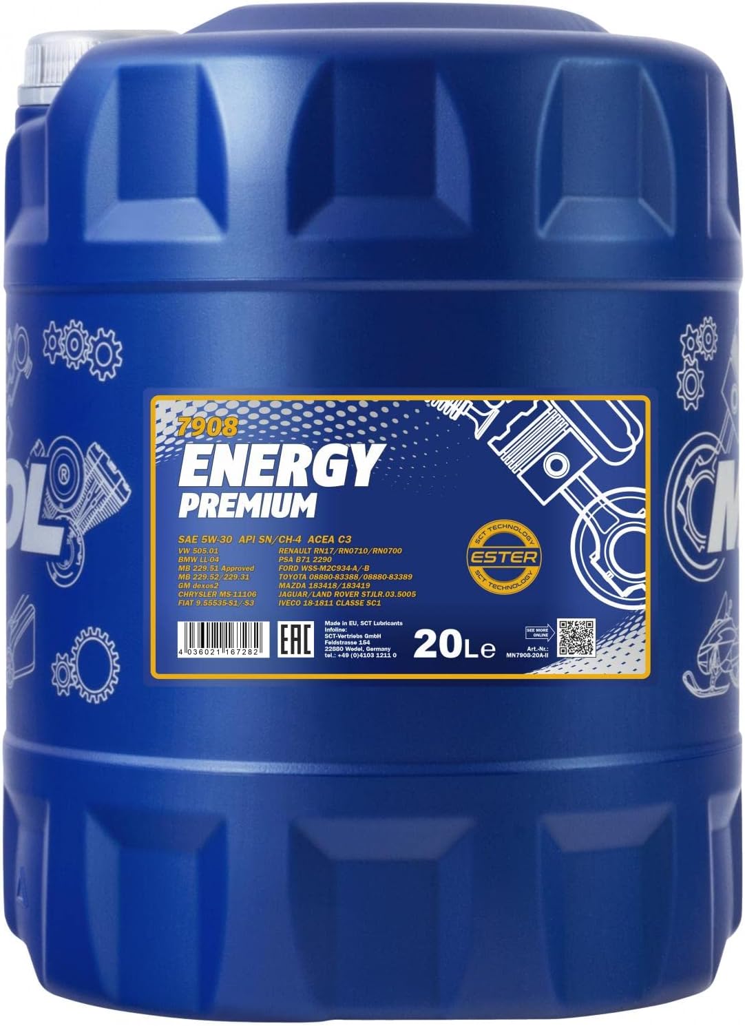 Mannol 20 Litre Energy Premium 5W-30 Engine Oil C2/C3 Universal Synthetic Ester Technology