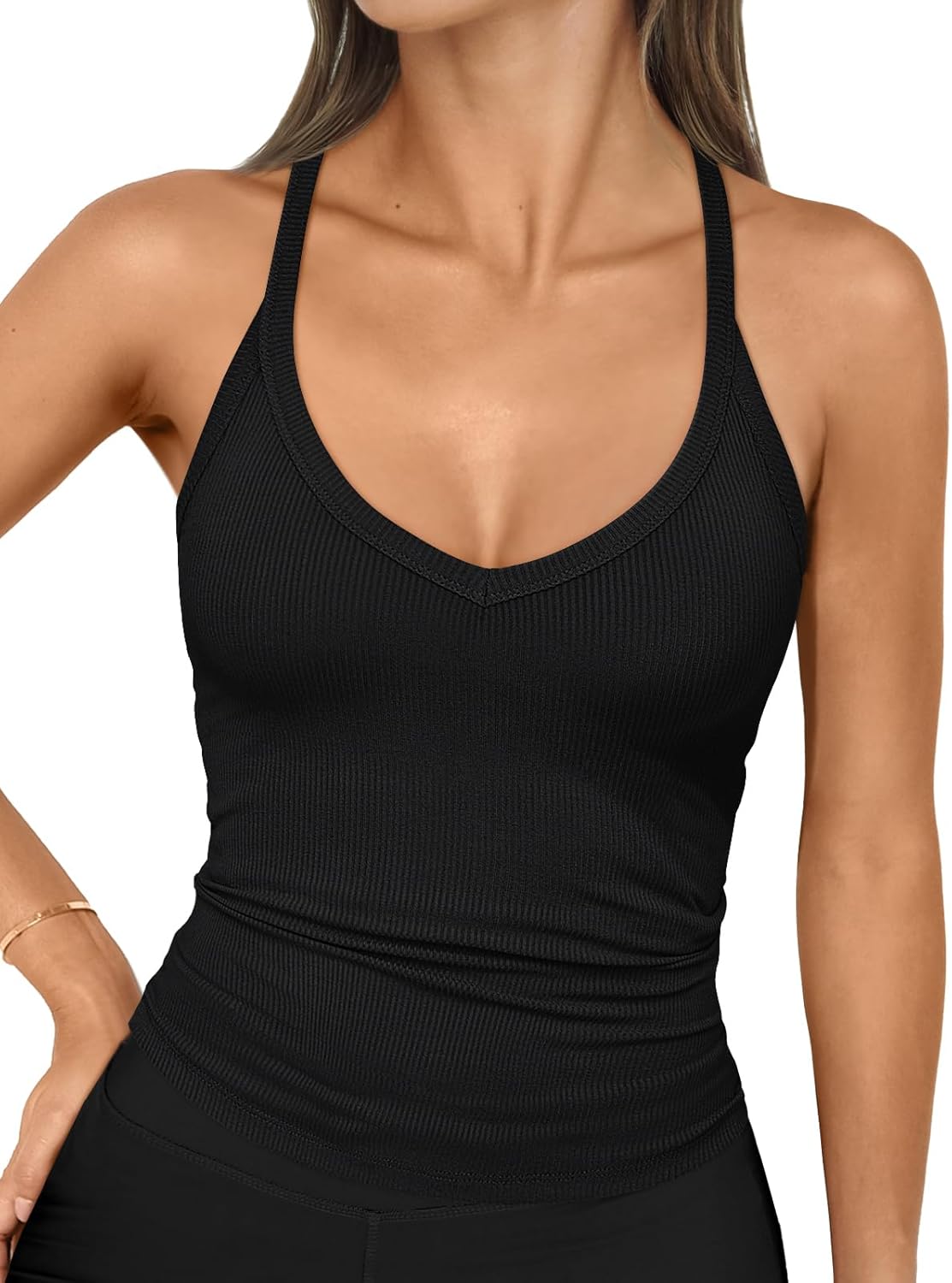 Trendy Queen Womens Workout Tank Tops Racerback Summer 2025 Camisole Top V Neck Ribbed Sleeveless Beach Fashion Clothes