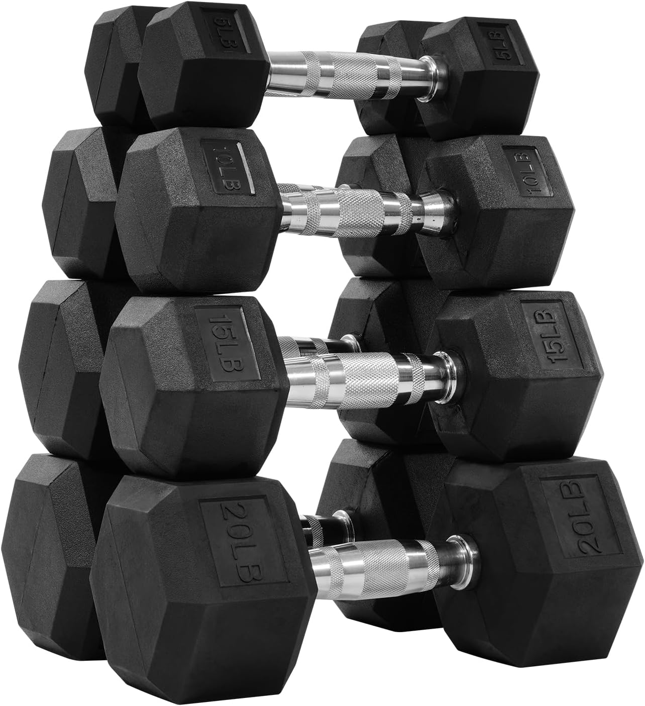 Rubber Encased Hex Dumbbell Set Contoured Handle for Muscle Toning, Strength Building & Full Body Workout, 60LB, 100LB and 150LB Set