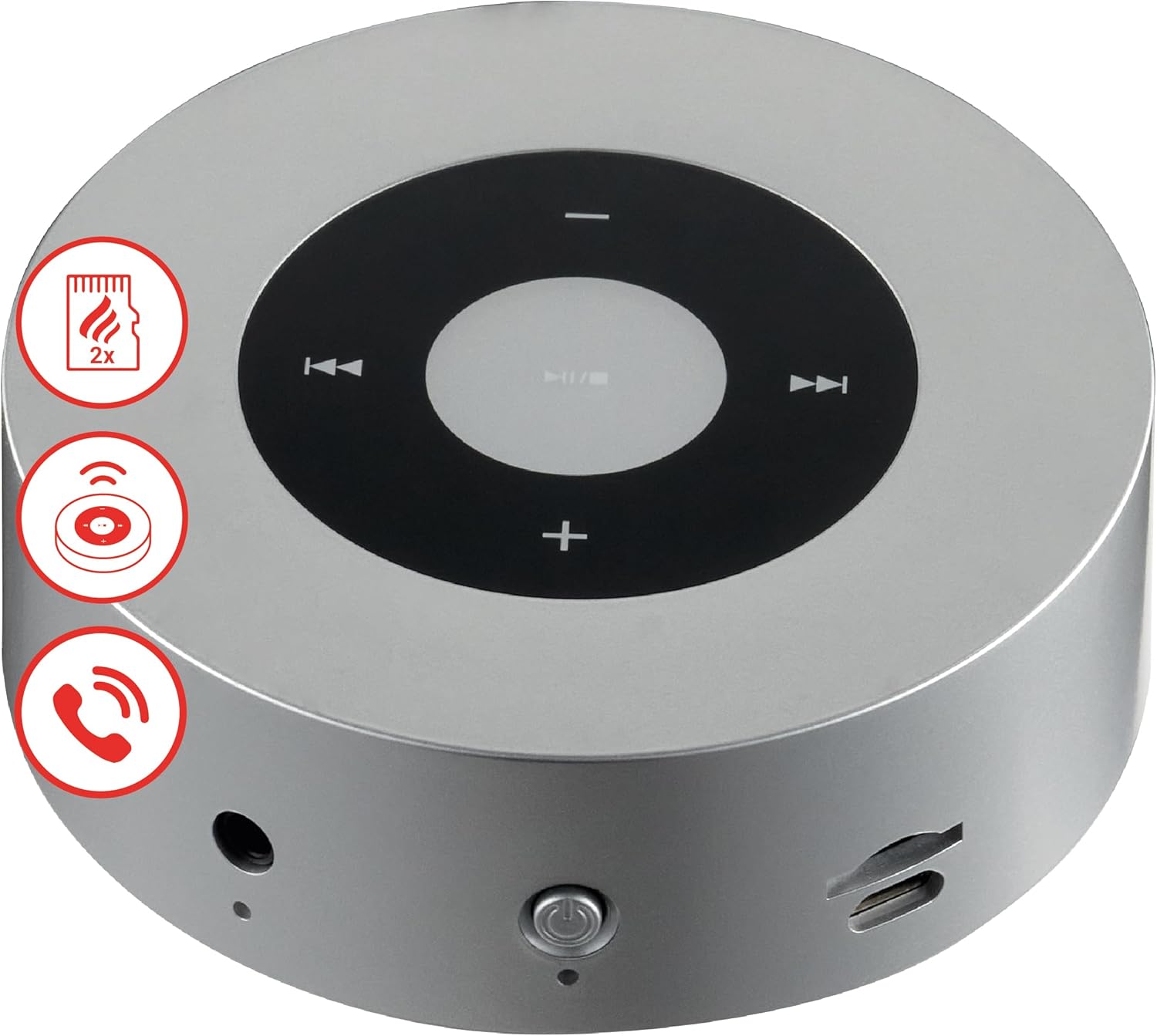 Crackling Speaker MORITZ - Powerful Soundbox with Fireplace Sounds, Bluetooth, AUX, Microphone, Battery - Silver