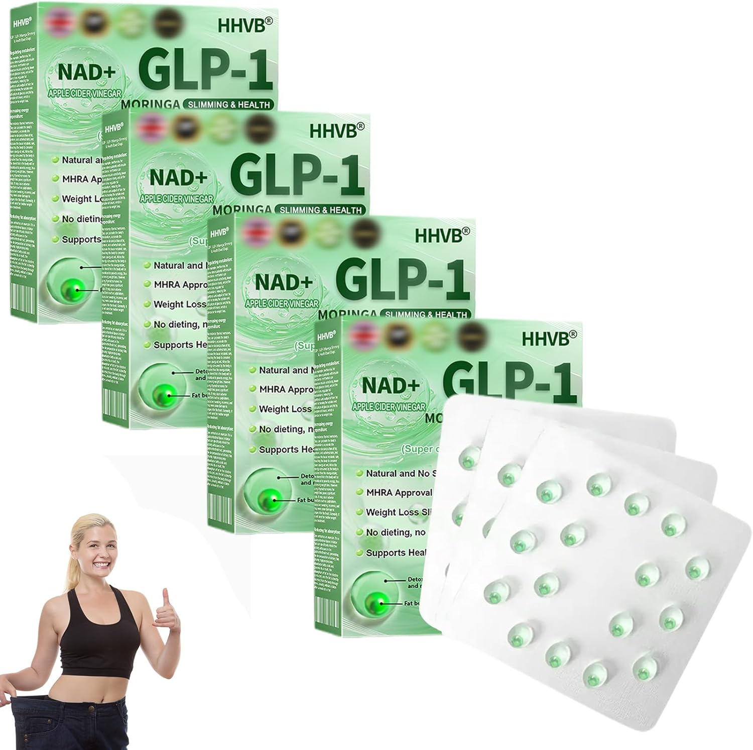 HHVB GLP-1 Slimming & Health Ultra Concentrated Essence Liquid Beads, Advanced GLP-1 Capsules, NAD+ Capsules Serum, HHVB Essence Liquid Beads, for All Body Types (4)