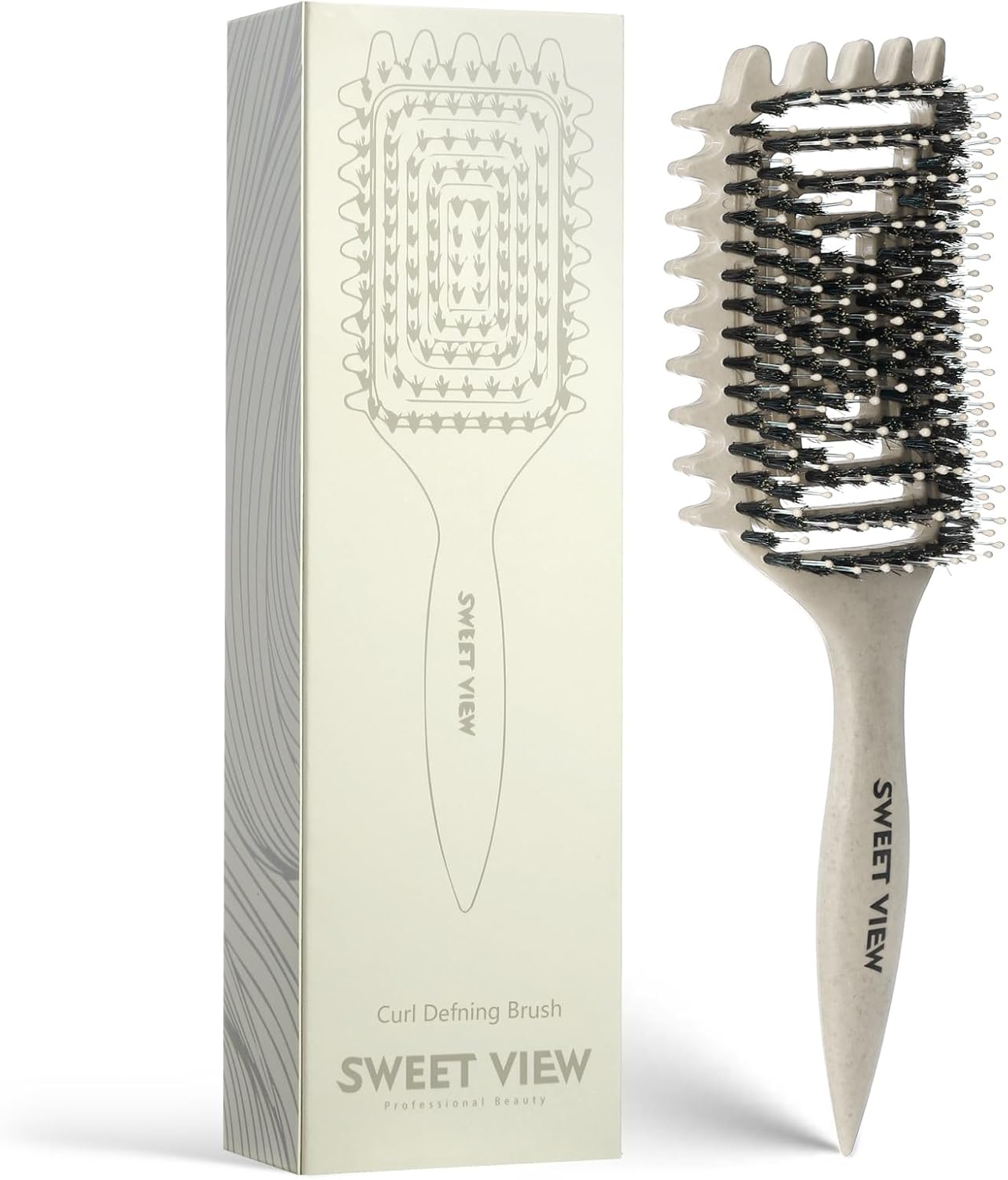 Curly Hair Brush, Tangle-Free Defining Brush for Volume, Curl Definition, Edge Lifting, and Enhancing Waves (Beige)