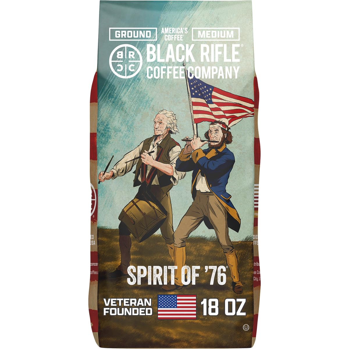 Black Rifle Coffee Company Spirit of 76, 18oz Bag, Ground Coffee Medium Roast - Roasted Blend Made from Arabica Beans - Colombian & Brazilian Beans - Veteran Founded & American Made