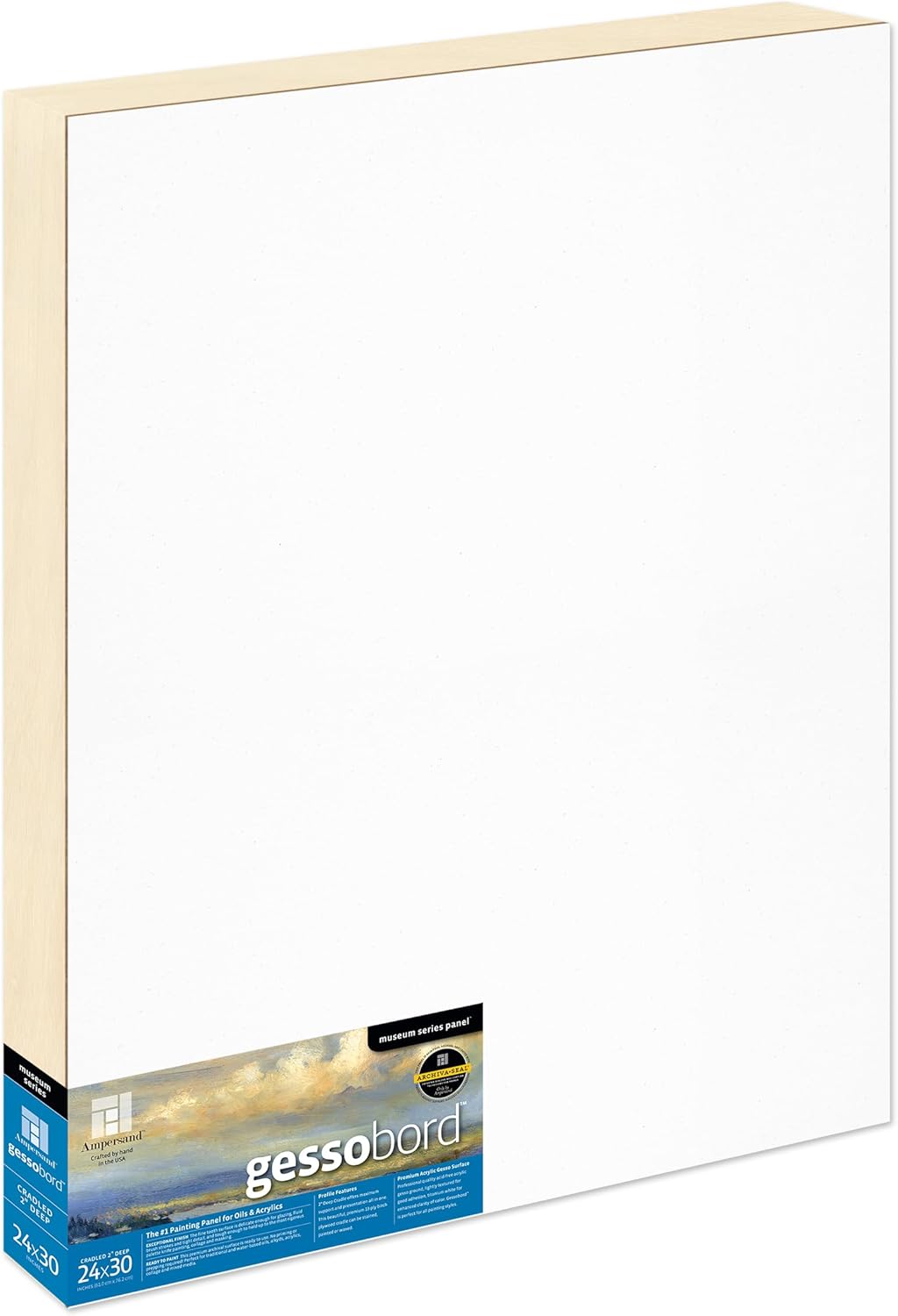 Ampersand Art Supply Gesso Wood Painting Panel: Museum Series Gessobord, 24" x 30", 2" Cradled Profile