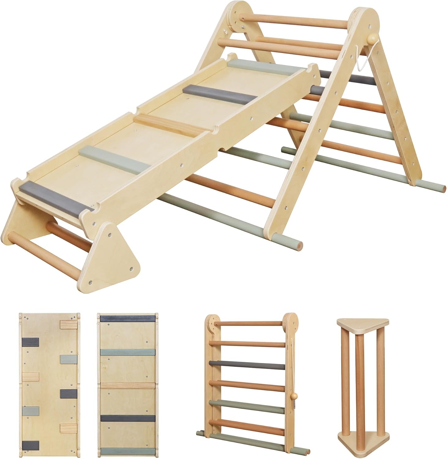 Kids Foldable Climbing Set with Ladder,Ramp,Balance Beam;Triangle Wooden Climbing Toys for Toddlers 1-3 Inside Playground,Baby Indoor Climber Jungle Gym for Montessori