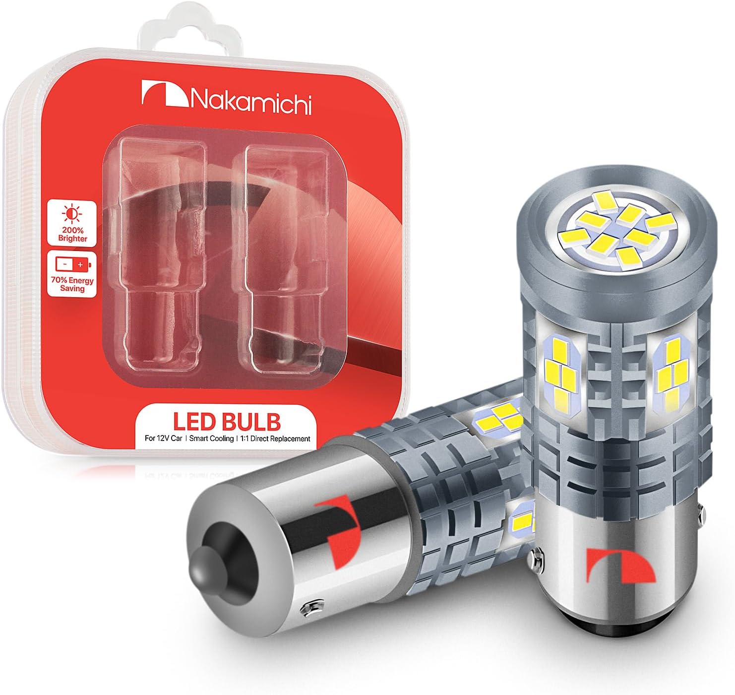 Nakamichi LED Light Bulb 1156 P21W 24-SMD 3020 Chipsets LED Replacement Bulbs for Car Exterior Reversing Indicator Lights (Xenon White, 1156 | 24 LEDs | Flash)