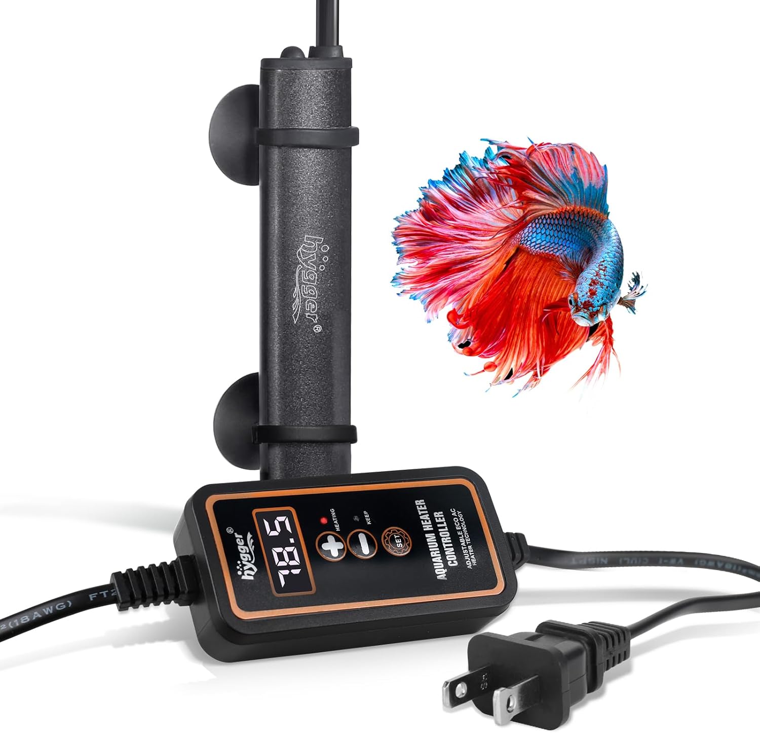 hygger Mini Submersible Aquarium Heater, Turtle and Betta Fish Tank Heater with Digital Display External Controller Freshwater