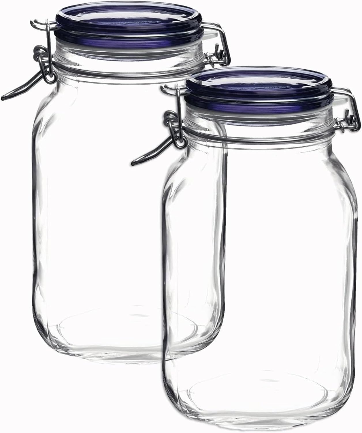 Bormioli Rocco Fido Collection, 2 Pack, 67.75 Oz. Food Storage Glass Jars, Airtight Rubber Seal & Glass Lid, With Stainless Wire Clamp,Made In Italy.