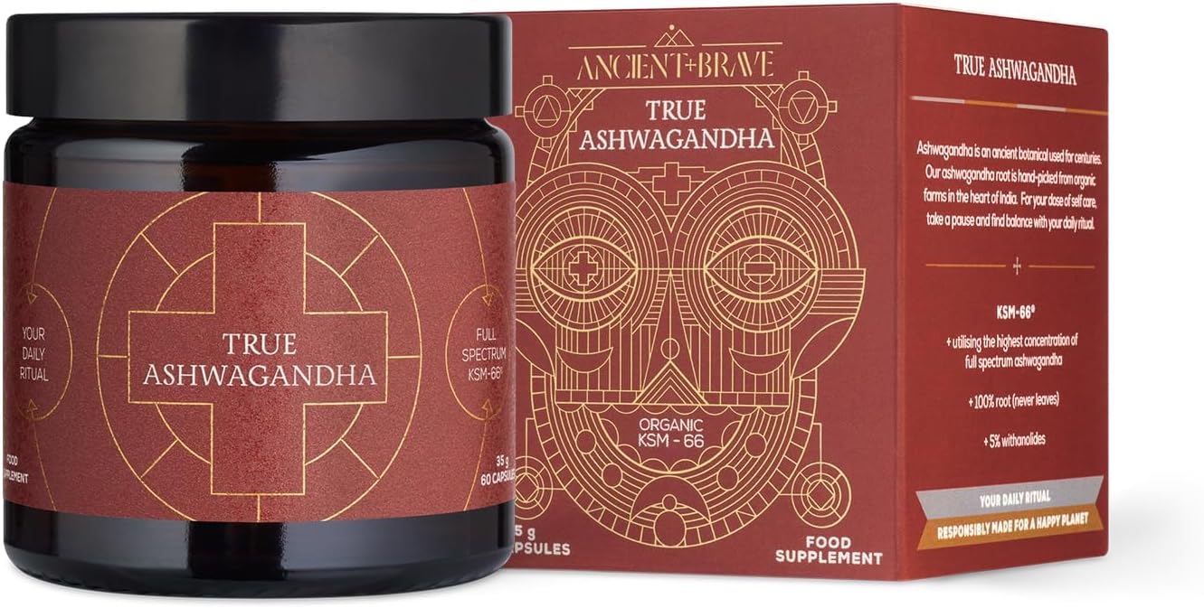 Ancient & Brave Organic Ashwagandha Capsules | 600mg | Stress Relief, Immune Support & Cortisol Reduction | 60 Vegan Capsules for Balance, Energy, & Endurance