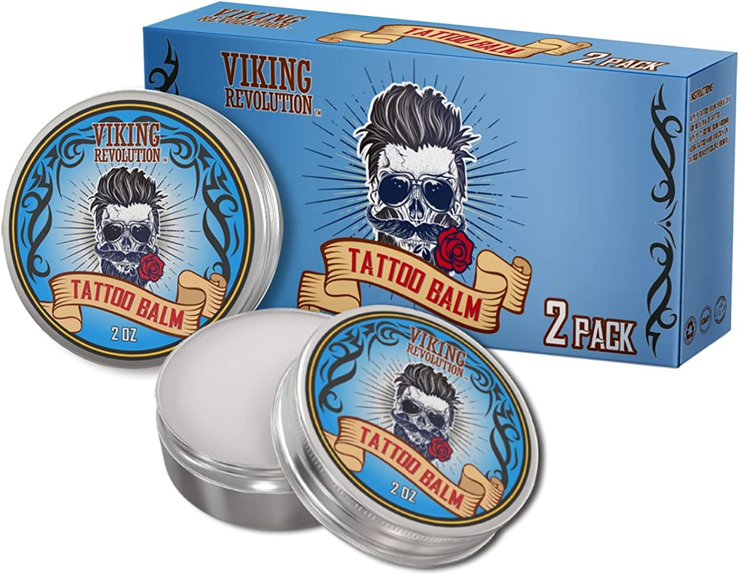 Viking Revolution Tattoo Balm for Before, During & Post Tattoo – Safe, Natural Tattoo Aftercare Cream – Moisturizing Lotion to Promote Skin Healing Tattoo Cream (2 Pack)