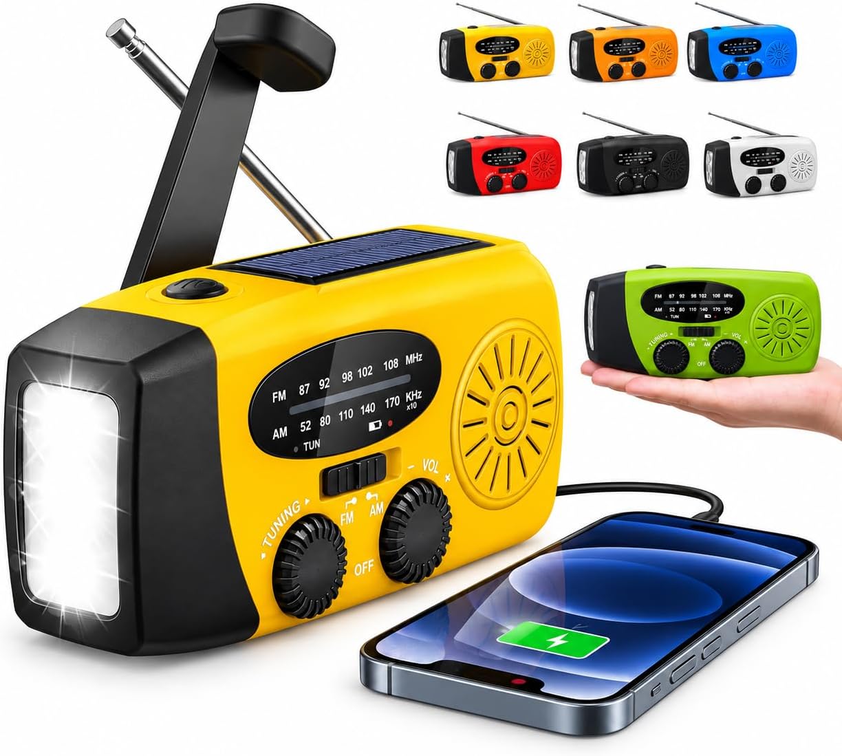 Wind Up Radio, Solar Hand Crank Powered Weather Radio with AM/FM LED Torch