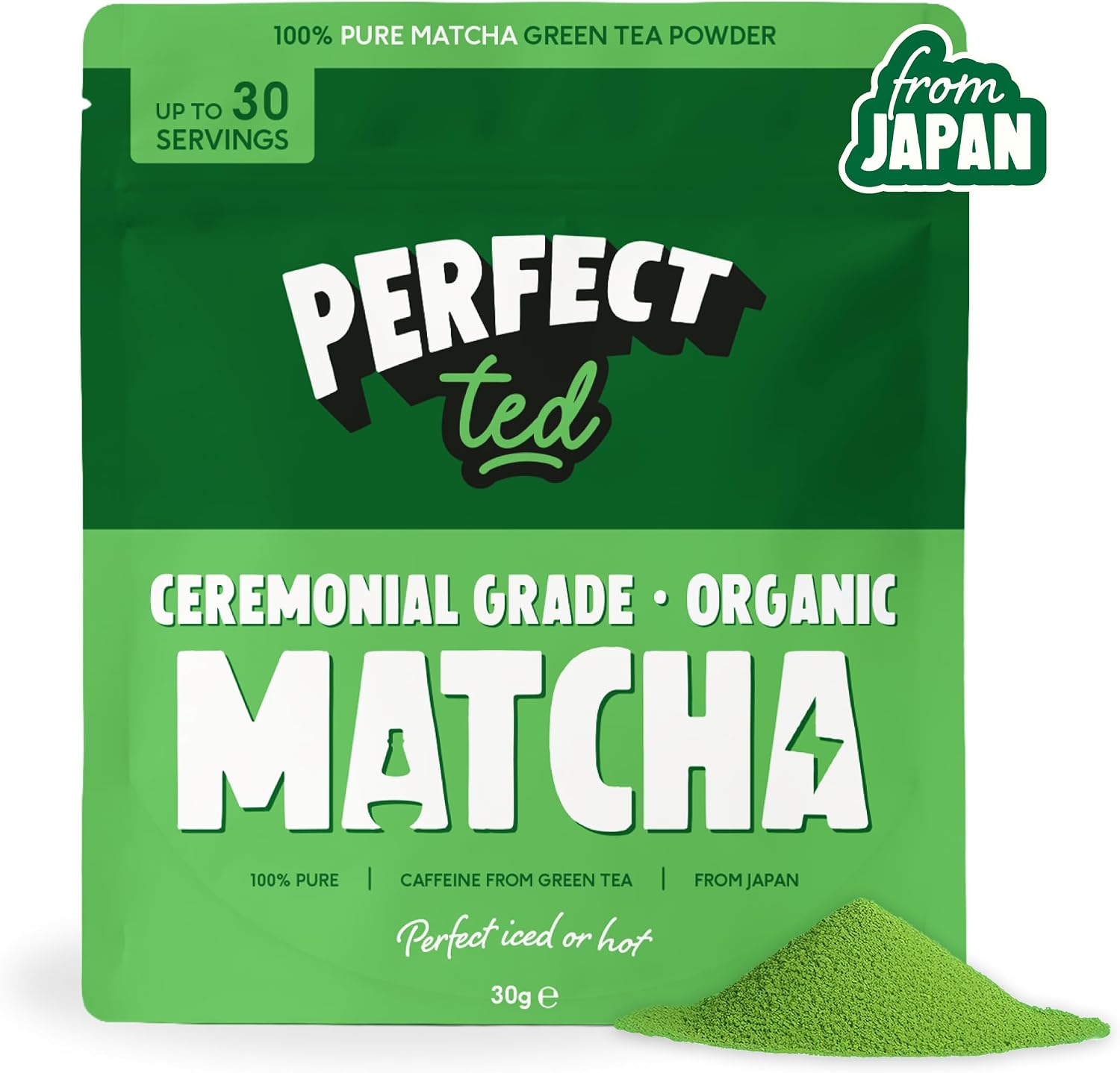 PerfectTed Matcha Powder | Organic Ceremonial Grade Japanese Matcha | 30g
