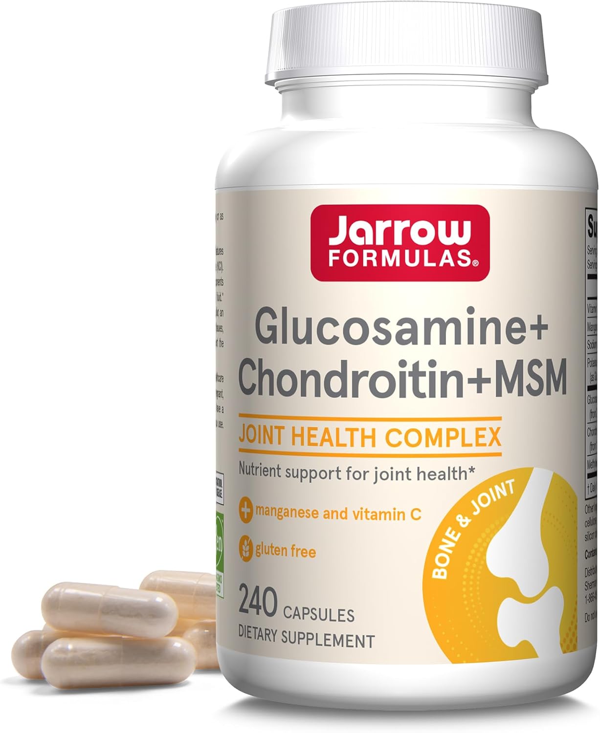 Jarrow Formulas Glucosamine + Chondroitin + MSM Capsules, Joint Support Supplement with Vitamin C and Manganese, 240 Capsules, 60 Day Supply