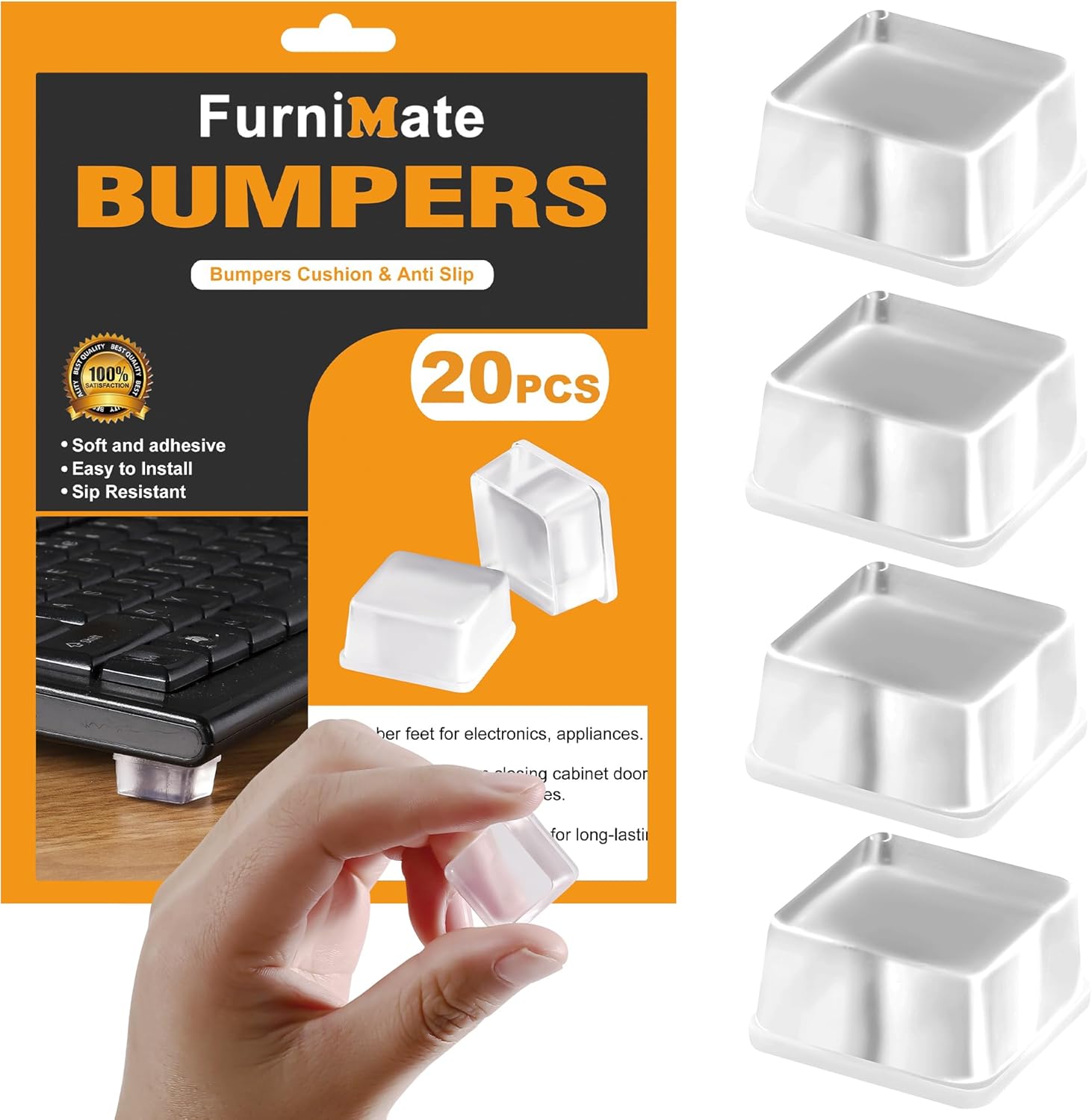 Rubber Feet for Cutting Board, 20PCS Rubber Bumpers Self Adhesive, Clear Rubber Bumper Pads, Square Adhesive Bumper Pads for Speakers, Laptop, Appliances