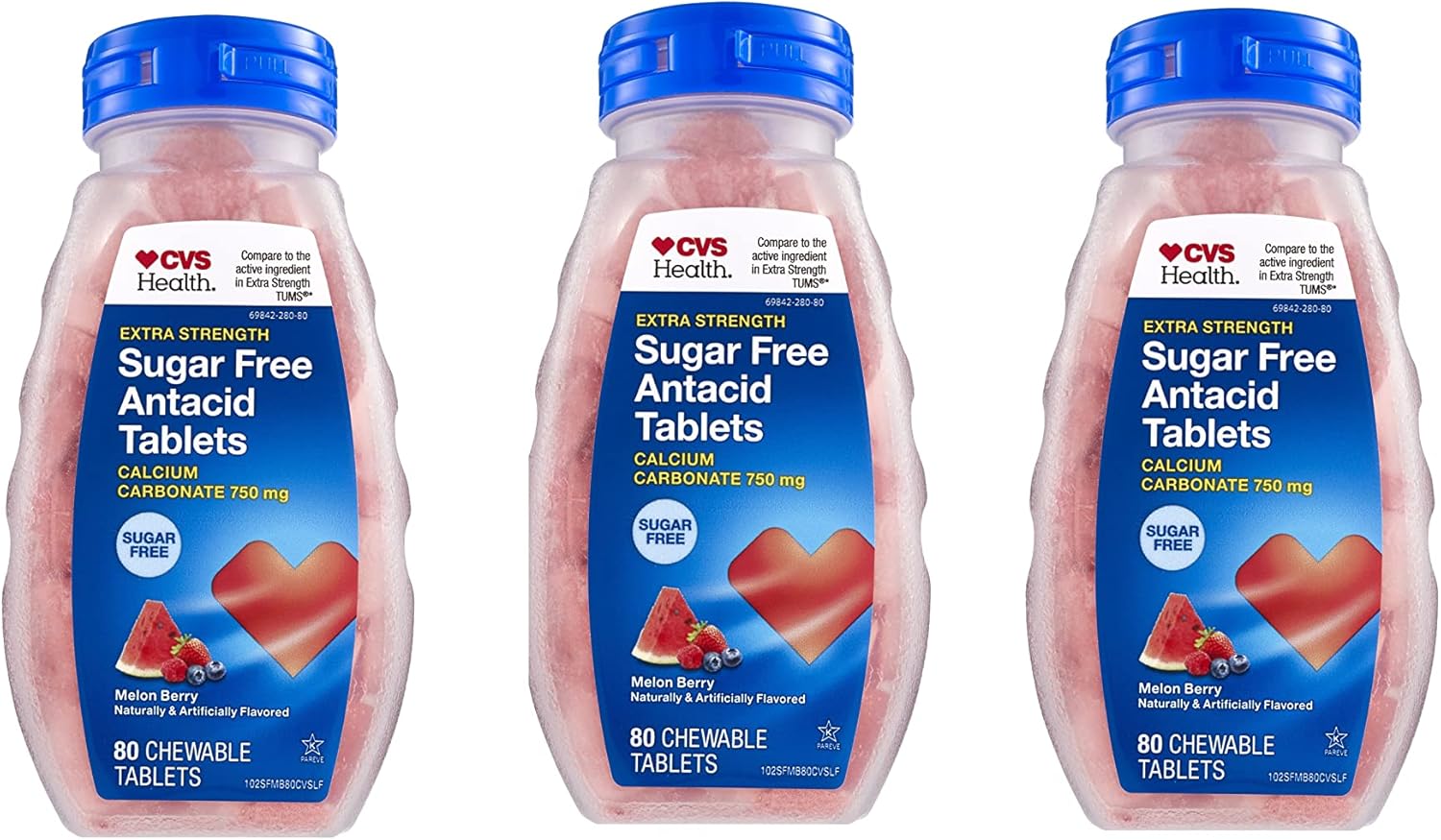 CVS Health Extra Strength Sugar Free Antacid Tablets, 80CT Pack of 3