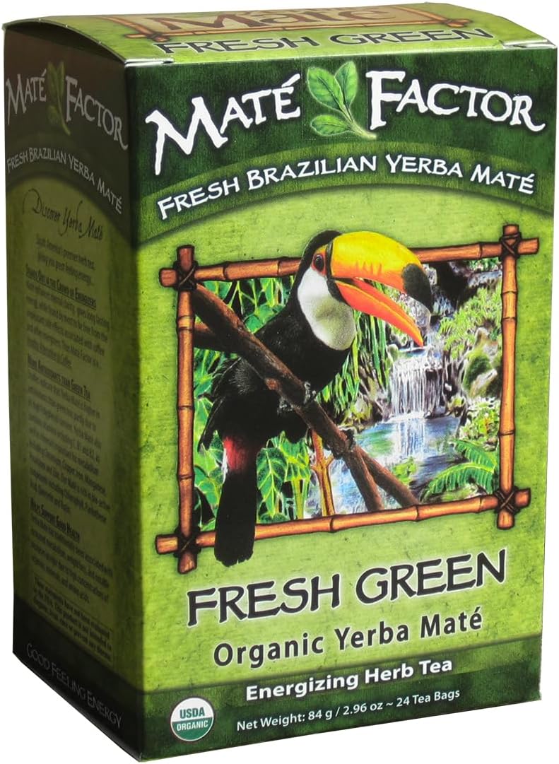 The Mate Factor Yerba Mate Energizing Herb Tea Bag, Organic Fresh Green, 24-Count Box 2.96 oz