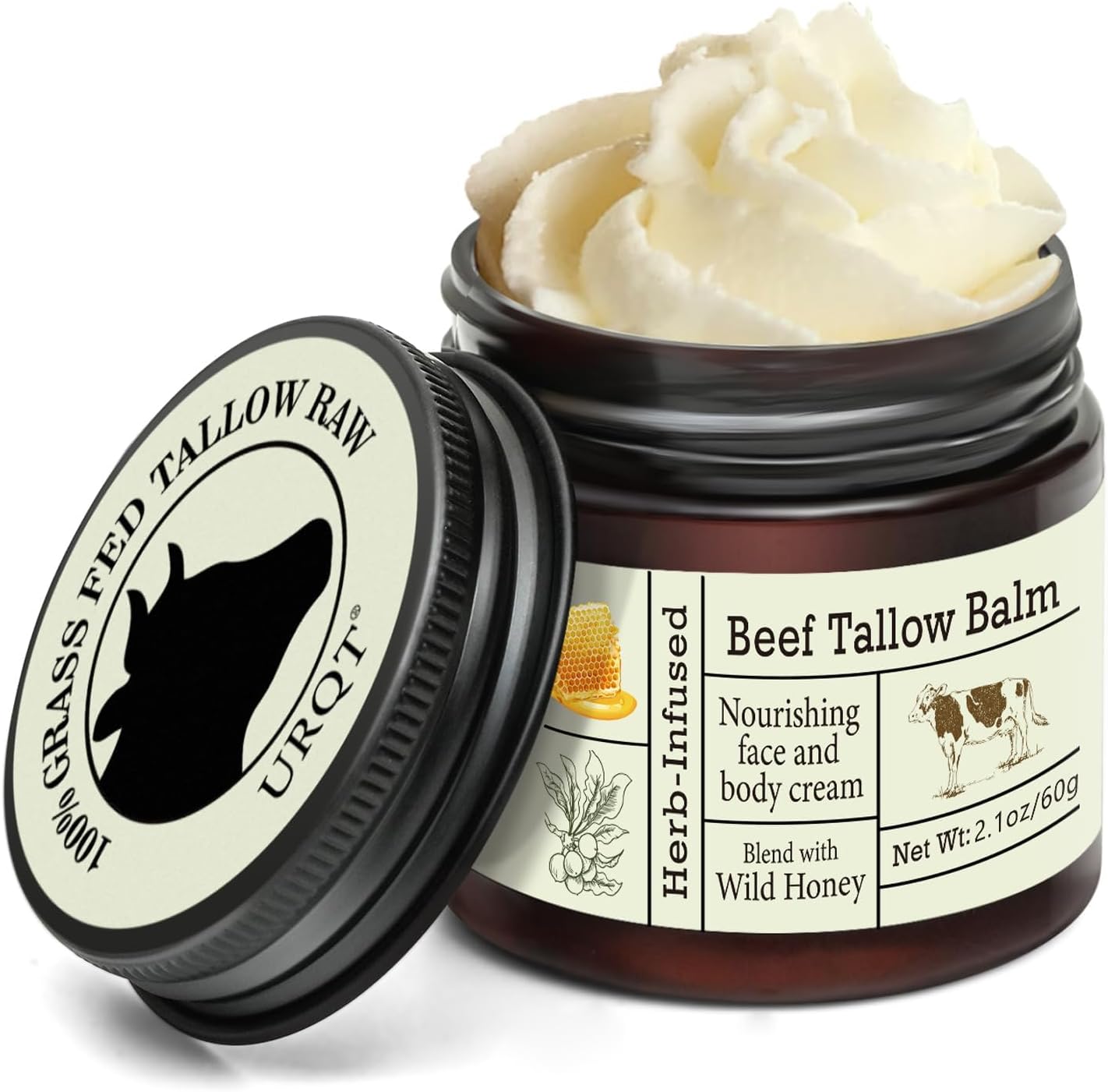 Beef Tallow Honey Balm - Beef Tallow for Skin, Deeply Nourishing Organic Grass Fed Tallow Balm, Beef Tallow Cream for Face & Body, Moisturizing Skin Care Cream for Dry Skin (Colour, A)