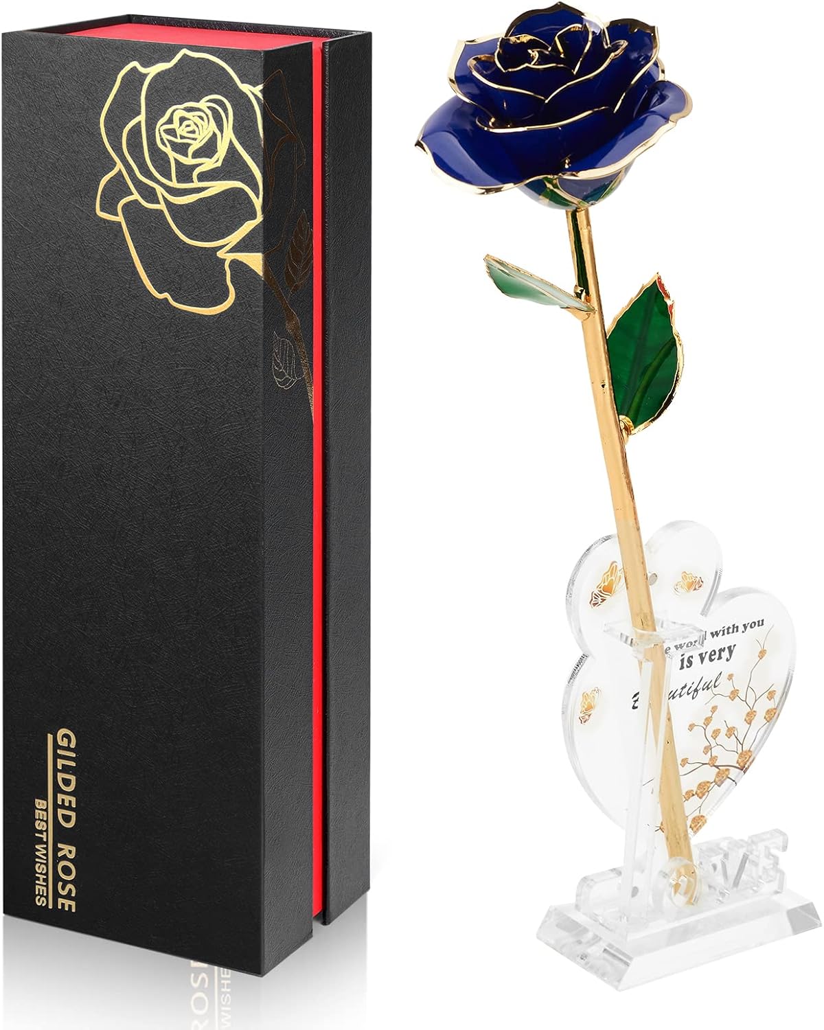 Ariceleo Gold Dipped Infinity Rose Last Forever Flower Decor, Birthday Gift for Women in Her Birthday Valentines Day Mothers Day, Resin Preserved Rose | Anniversary Present for Mom (Blue)