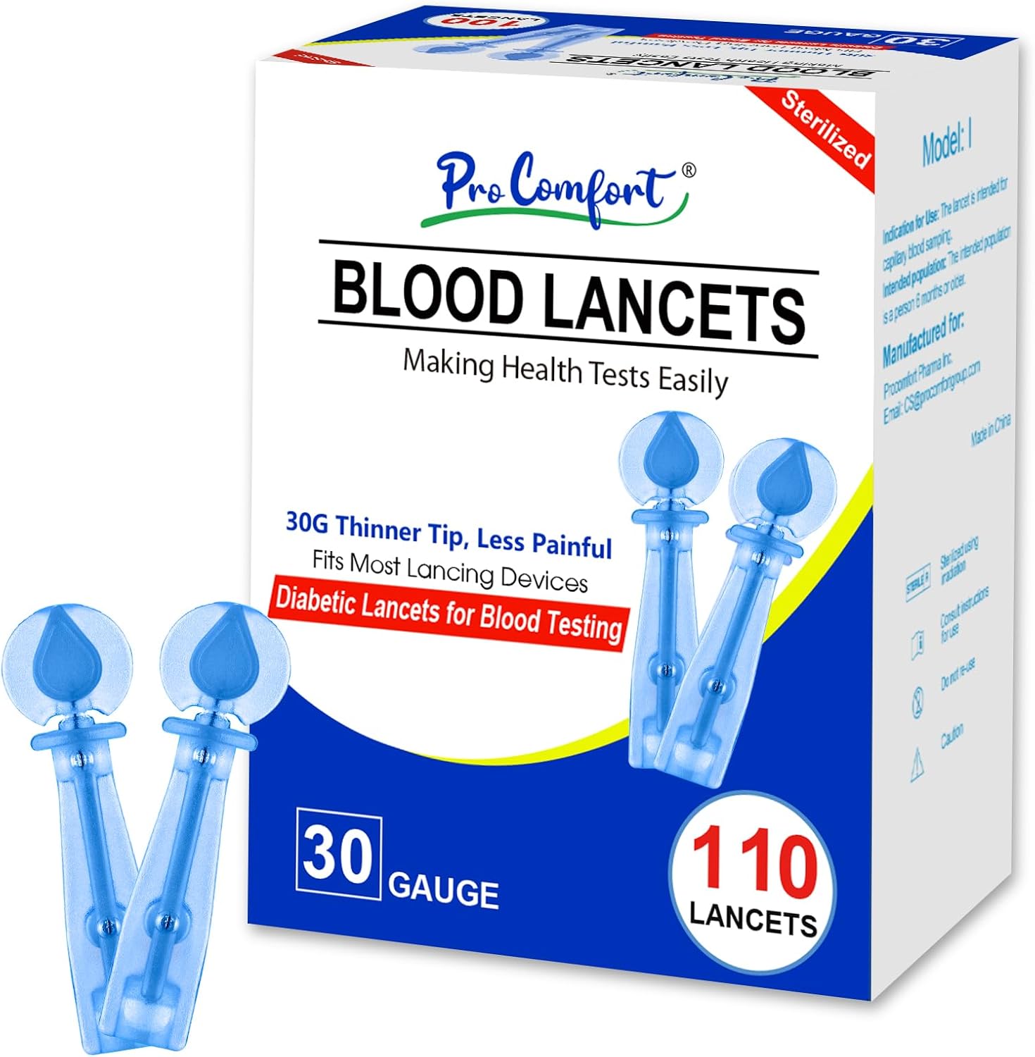 Twist Top Lancets for Lancing Devices, 110 Count, 30 Gauge Lancets for Blood Sugar Test, Diabetic Lancets, Blue, 110 PCS