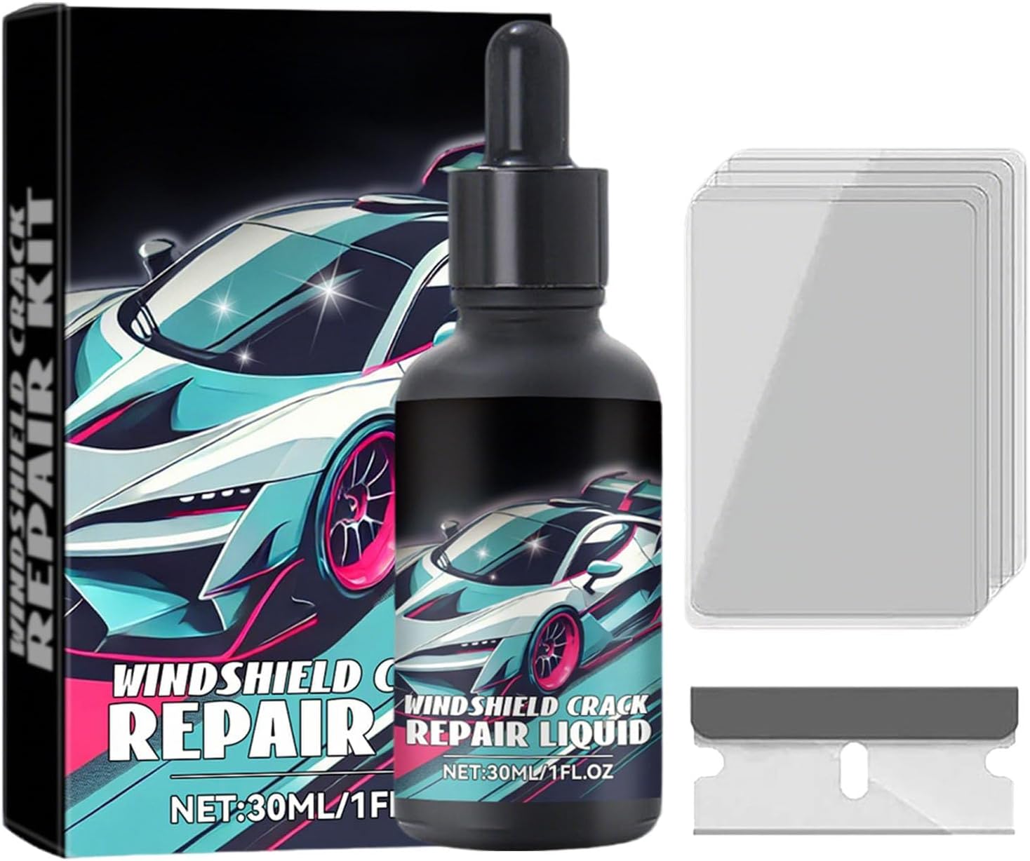 Professional Windshield Crack Repair Kit - Fix Chips, Cracks & Long Damage in Car Glass | Includes Resin, Tools & Dent Repair | 2025 Upgraded for Auto Windshield & Window Shield (Bule-A)