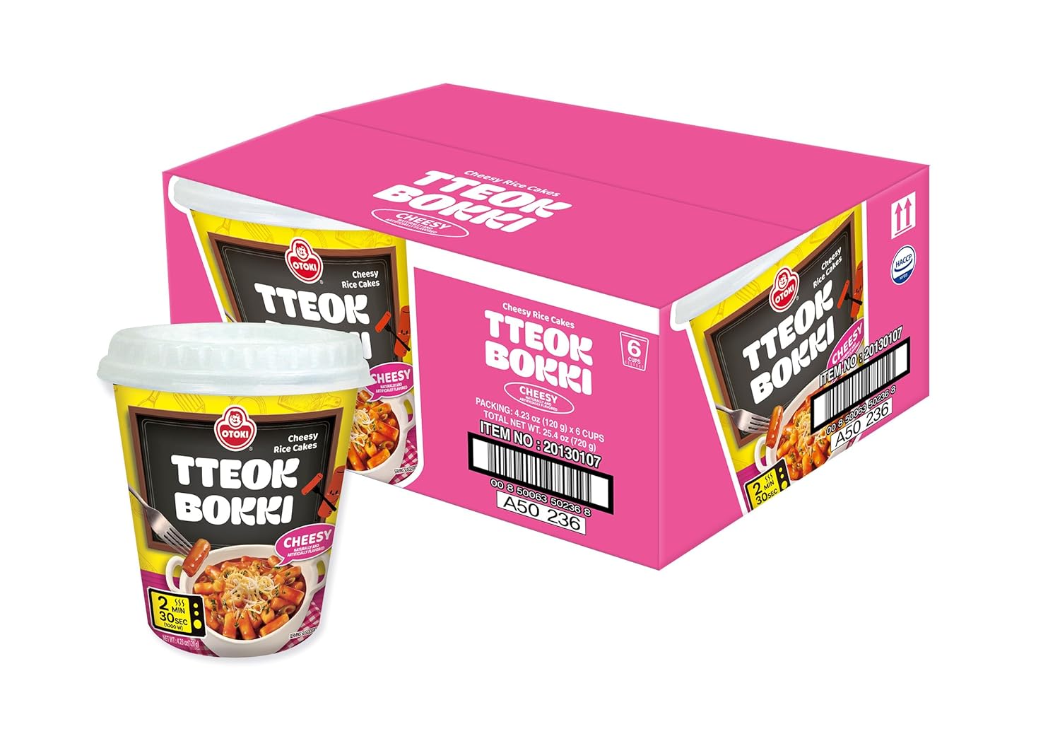 OTOKI Tteokbokki Cup, Korean Style Soft Chewy Hot Rice Cakes, Korean Street Instant Spicy Food- Quick & Easy to Prepare (Cheesy, 6 Pack)